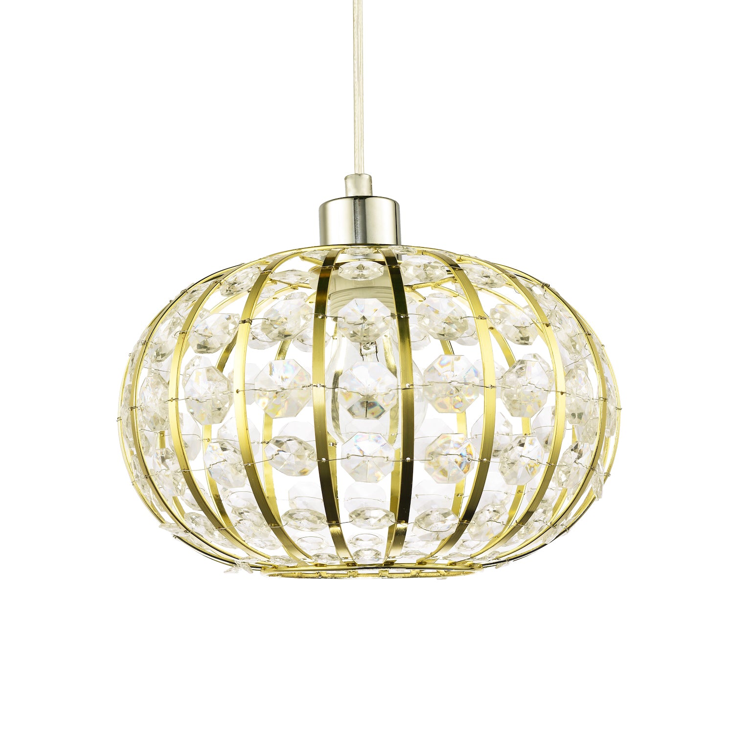 Modern Gold Plated Basket Cage Style Pendant Shade with Clear Acrylic Beads Image 2