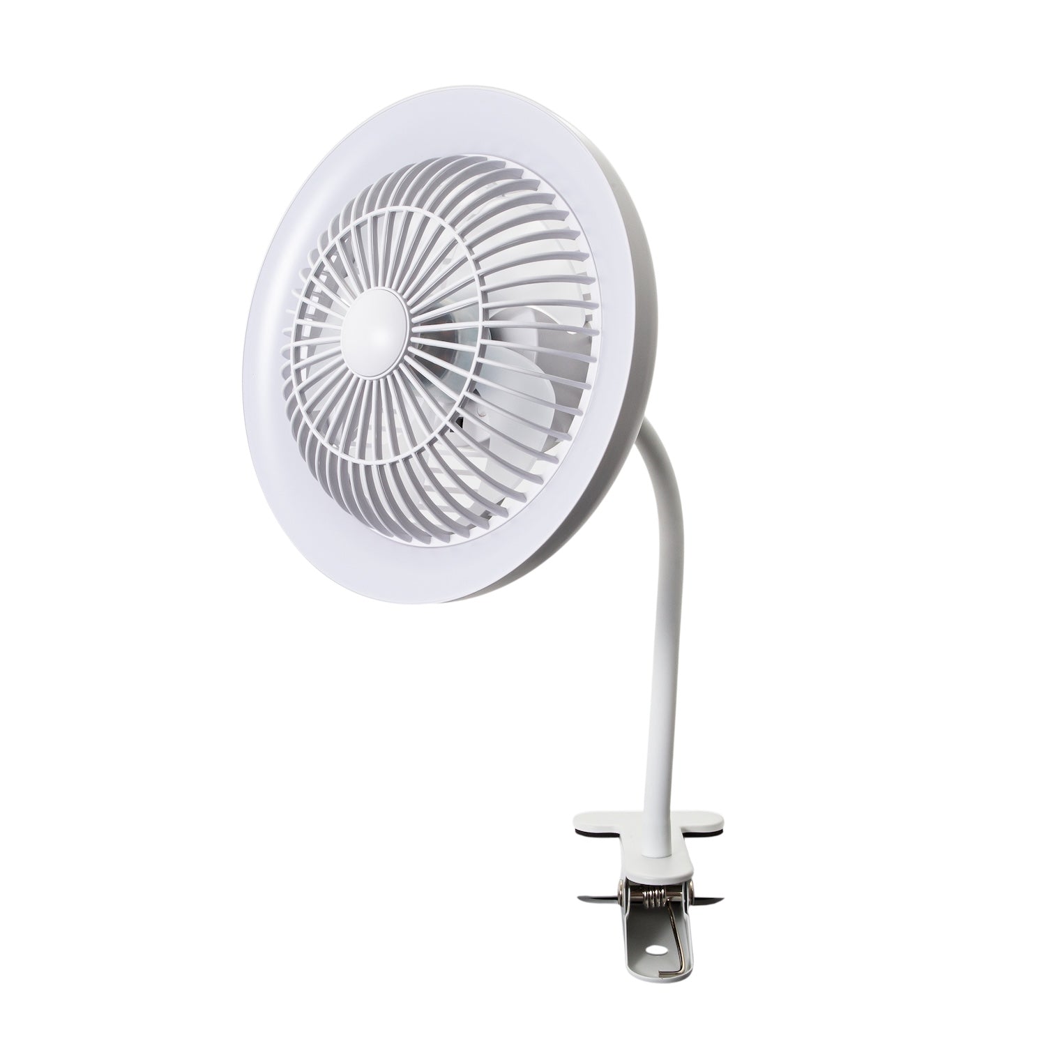 White Rechargeable 3 Speed Clip-On Fan with LED Dimmable Ring Light Image 8