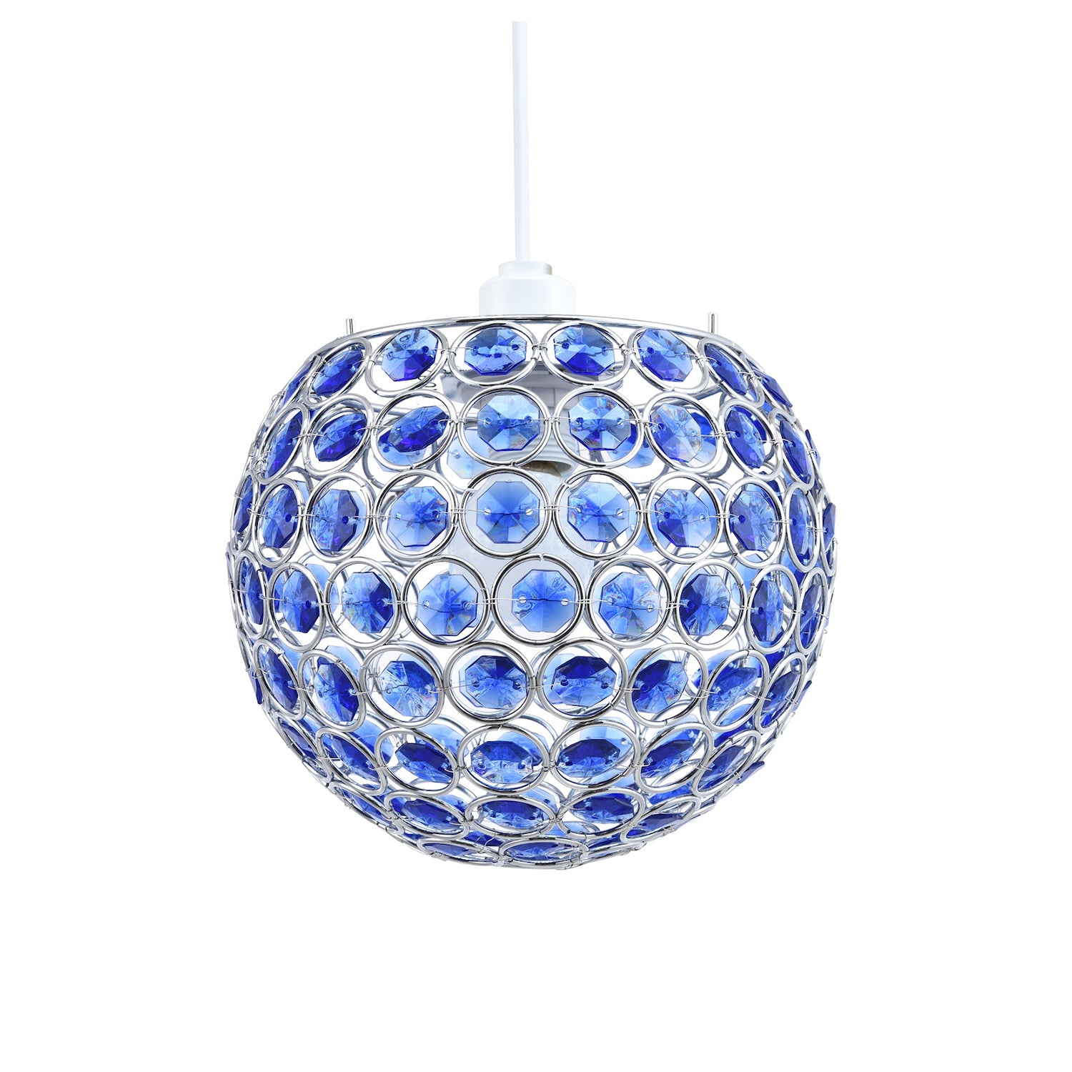 Modern Round Globe Easy Fit Pendant Shade with Small Blue Acrylic Bead Jewels Image 1