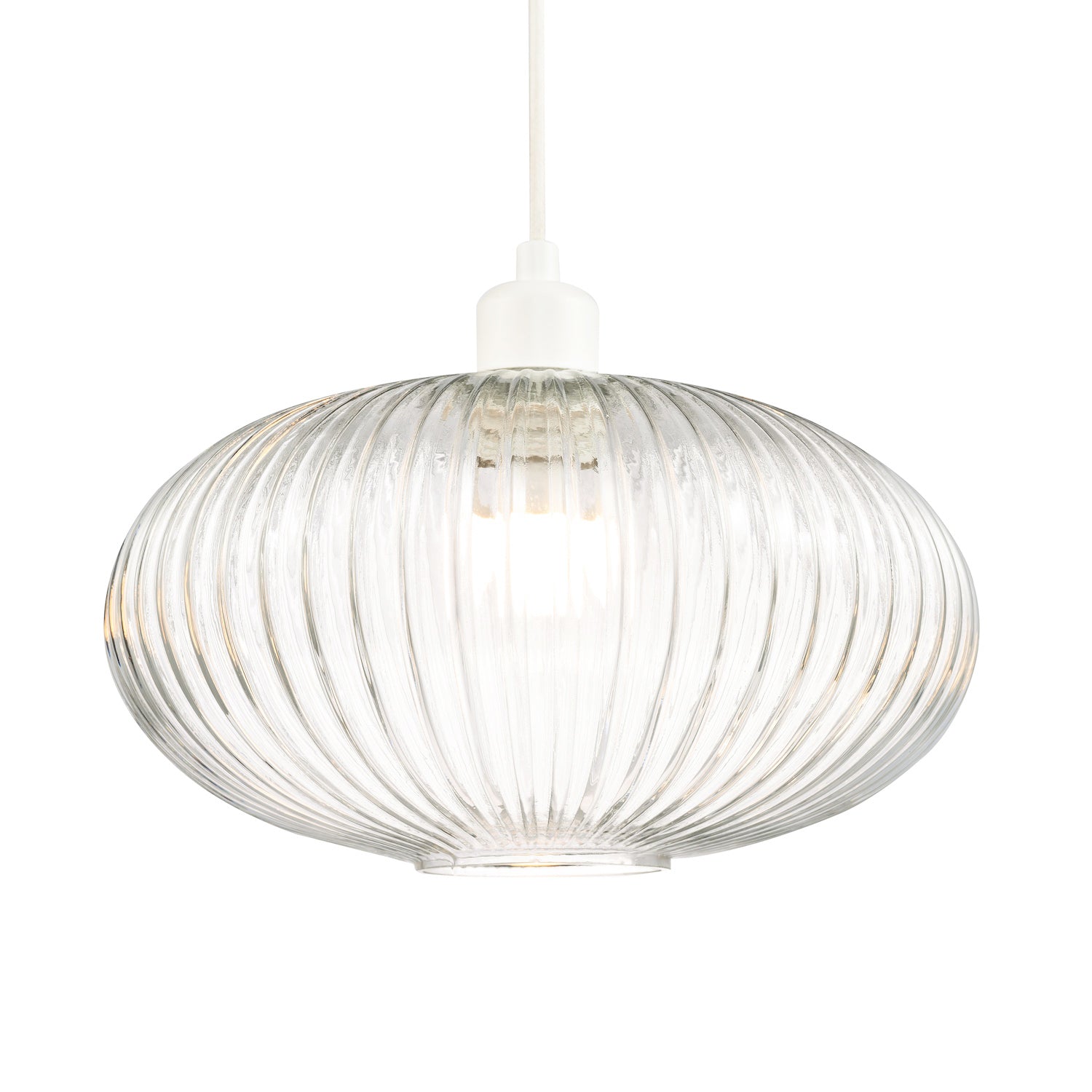 Modern Designer Clear Transparent Line Ribbed Glass Oval Pendant Lamp Shade Image 1