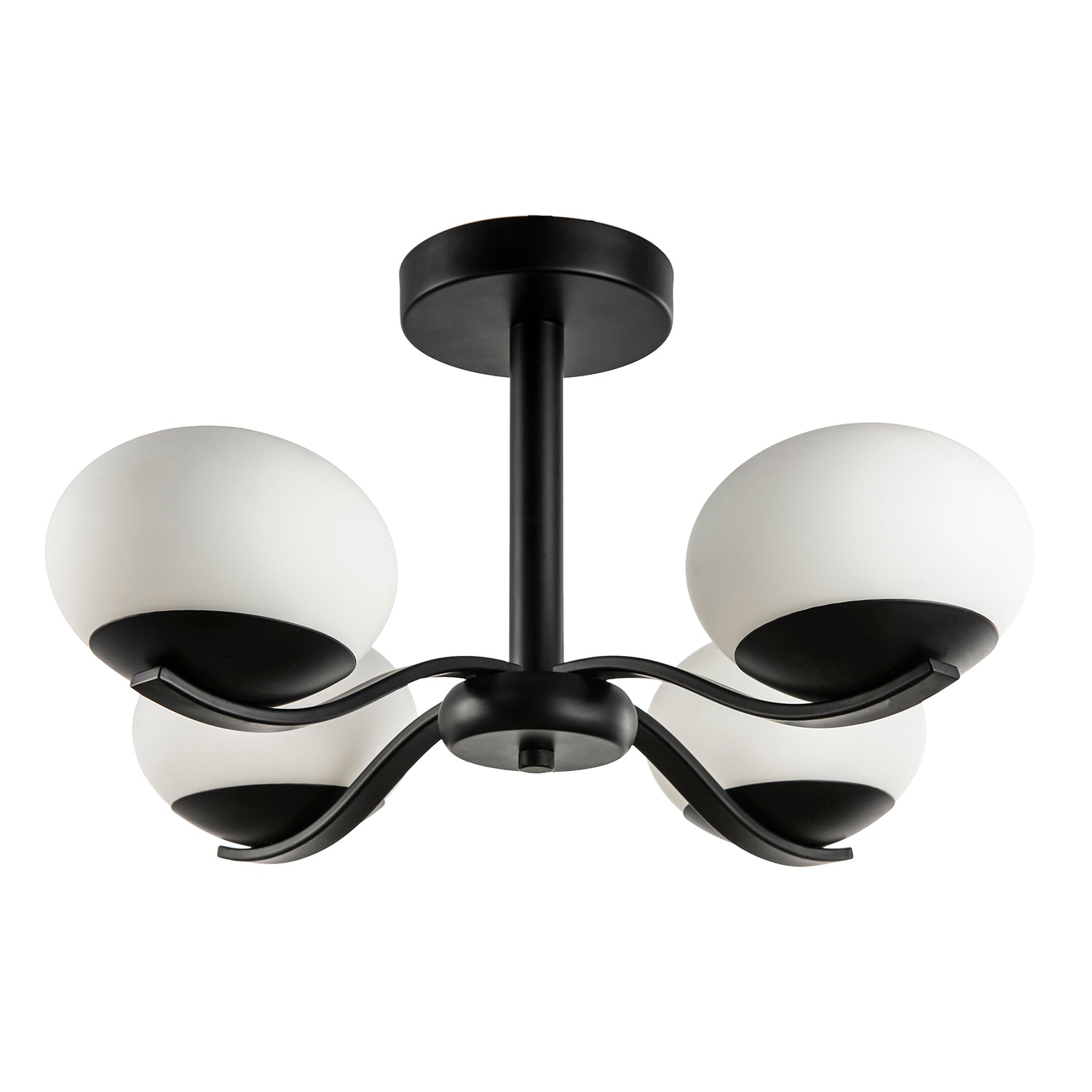 Modern Matte Black Ceiling Light with Four Opal Oval Glass Shades Image 4