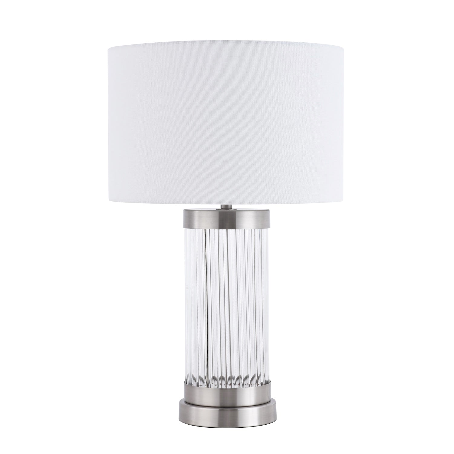 Modern Chic Table Lamp Base with Clear Ribbed Glass Column and Satin Chrome Trim Image 3