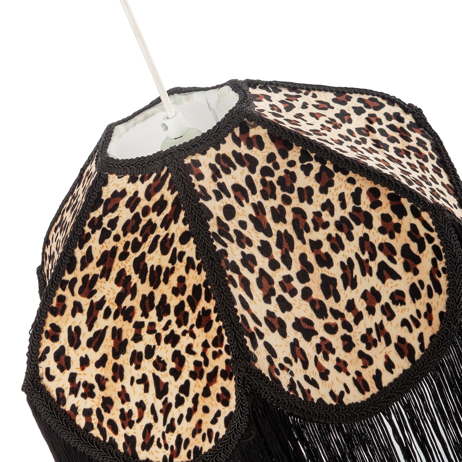 Leopard Print Velvet Victorian Lamp Shade with Black Trims and Tassels Image 3