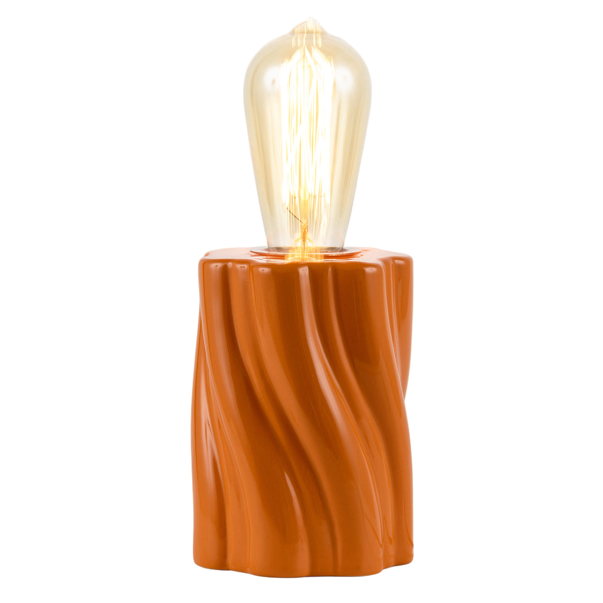 Burnt Orange Glaze Table Lamp Base with Sculptural Twisted Wave Design Image 2