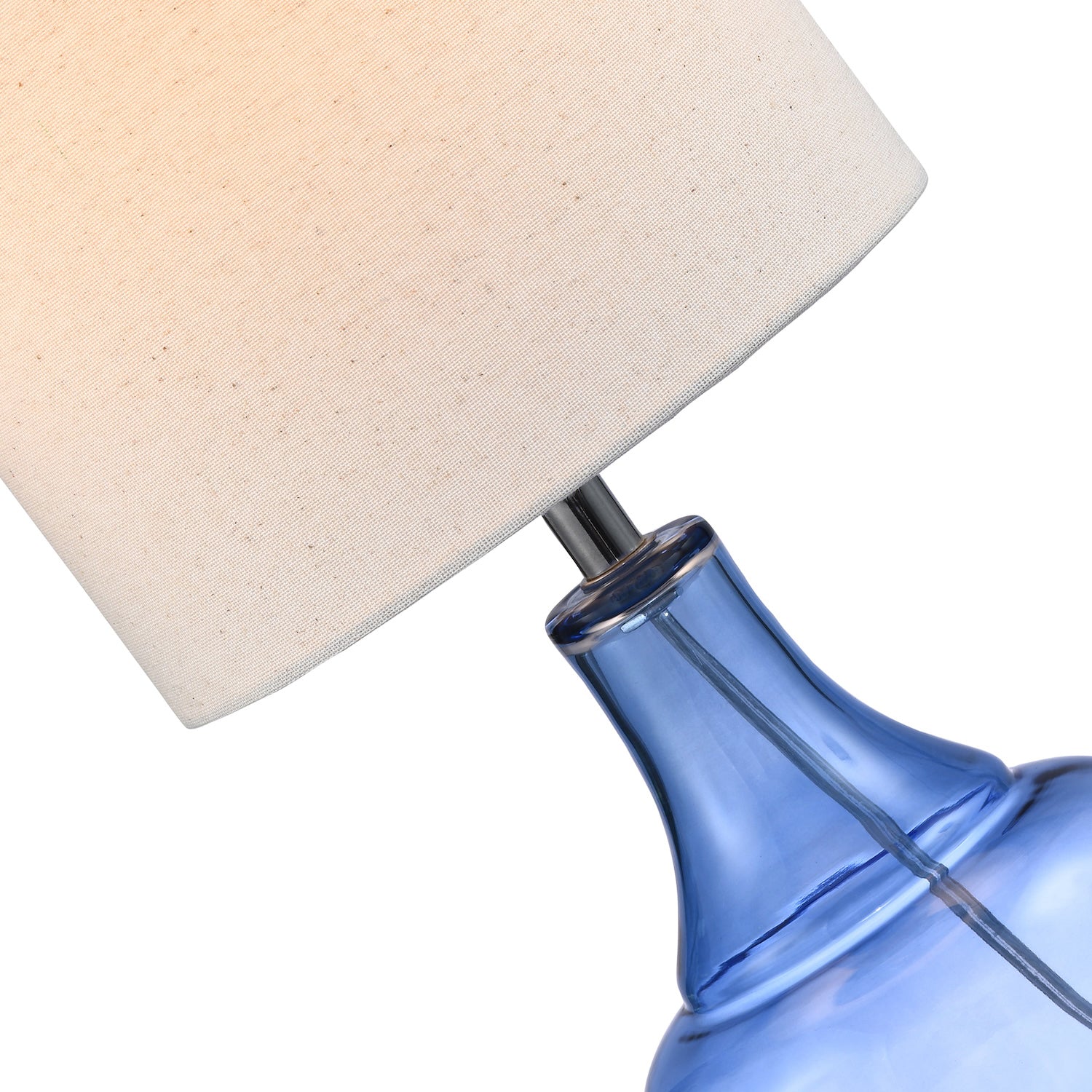 Modern Midnight Blue Glass Lamp with Natural Linen Fabric Shade and Clear Cable Image 4