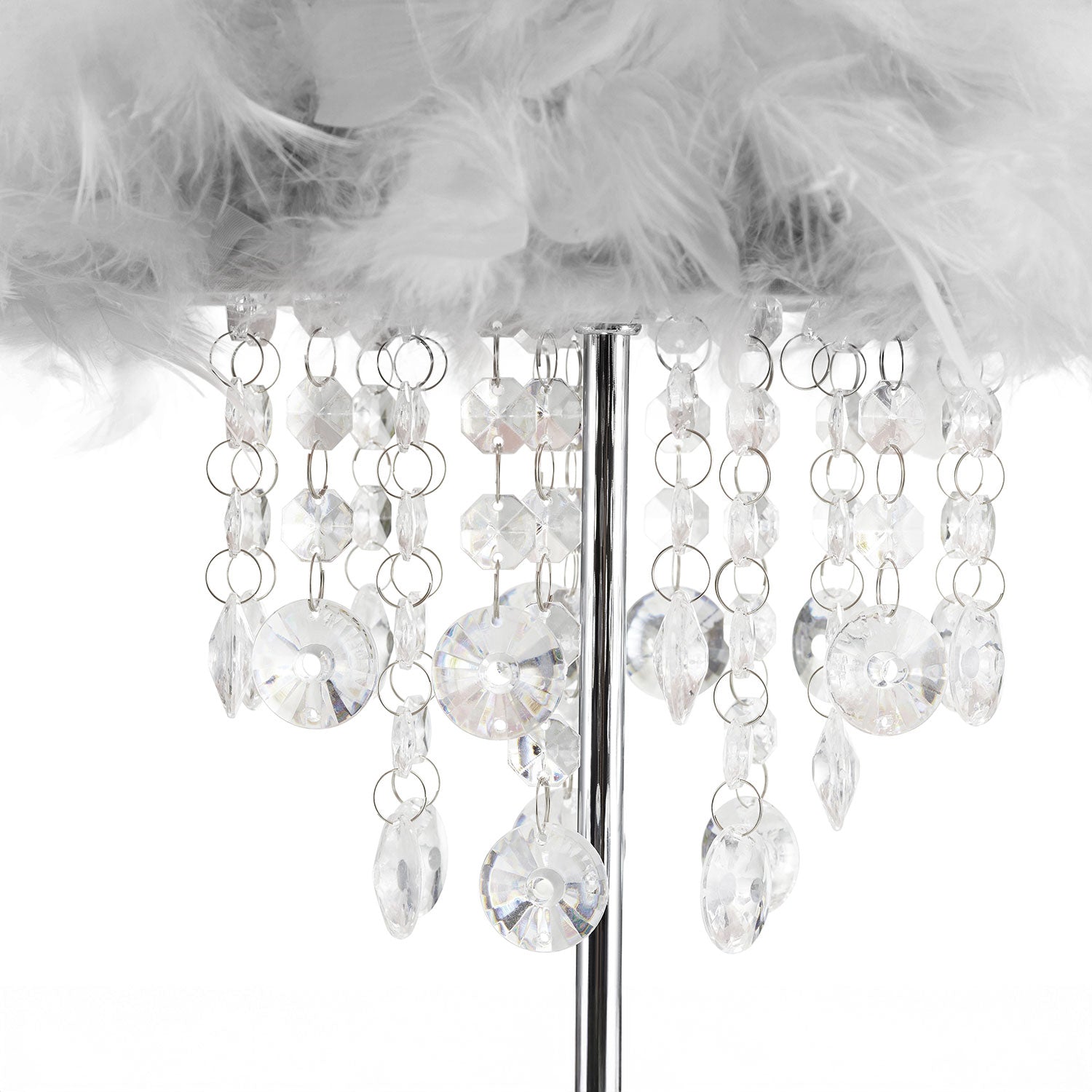 Chandelier Style Soft Grey Feather Table Lamp with Waterfall Drops Image 3