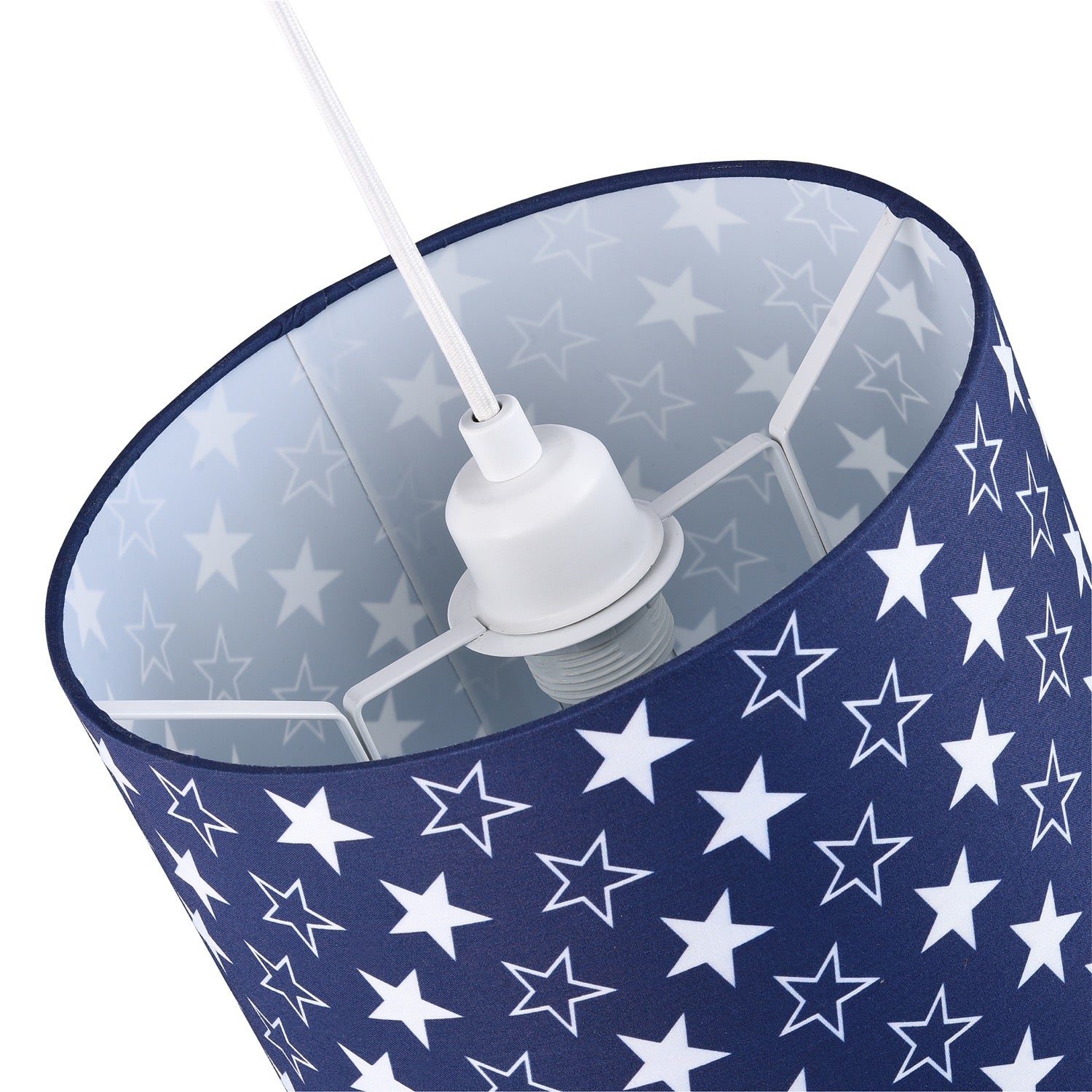 White Stars Children's/Kids Blue Cotton Fabric Bedroom Lamp or Pendant Shade Image 3