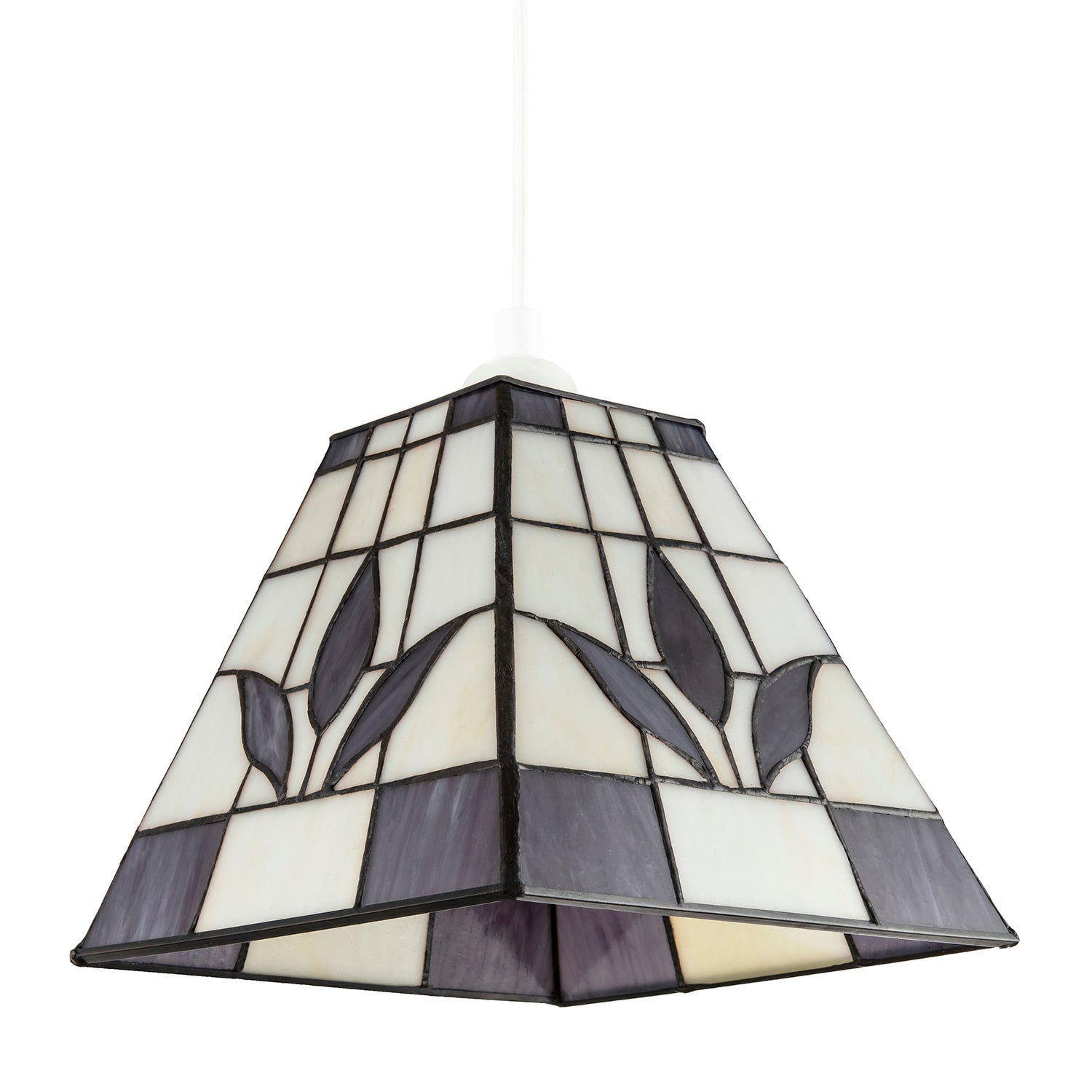 Square Purple and Amber Stained Glass Tiffany Pendant Lighting Shade Image 1