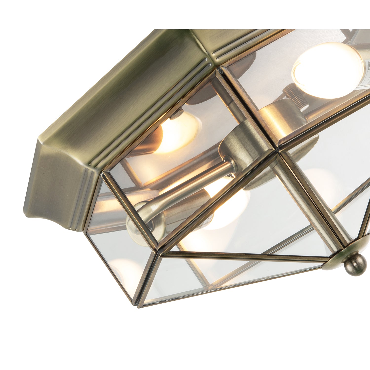 Classic Flush Ceiling Light in Antique Brass with Clear Glass Panels Image 4