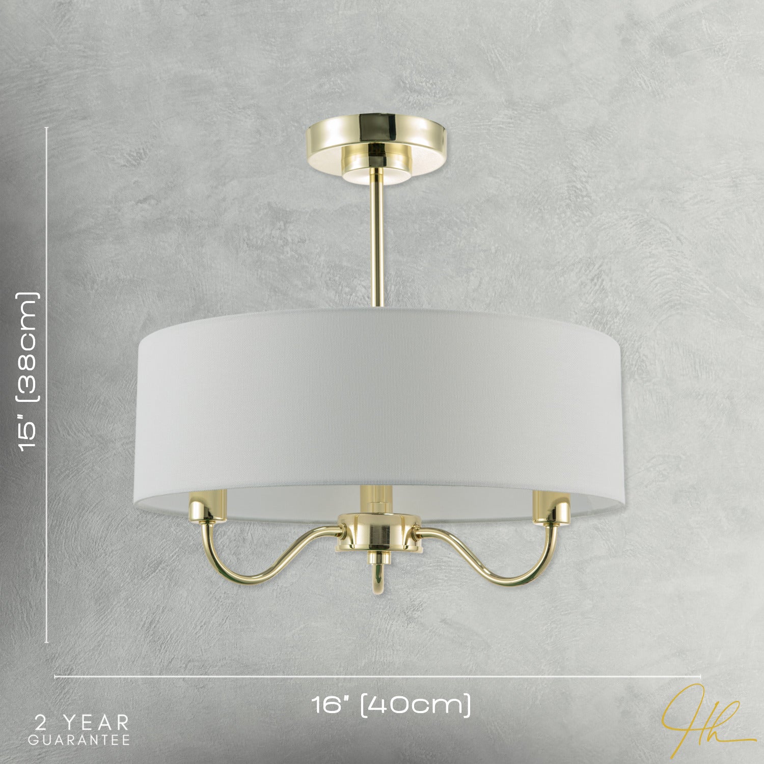 Chic Chandelier Semi Flush Ceiling Light in Polished Gold with Shade Image 7