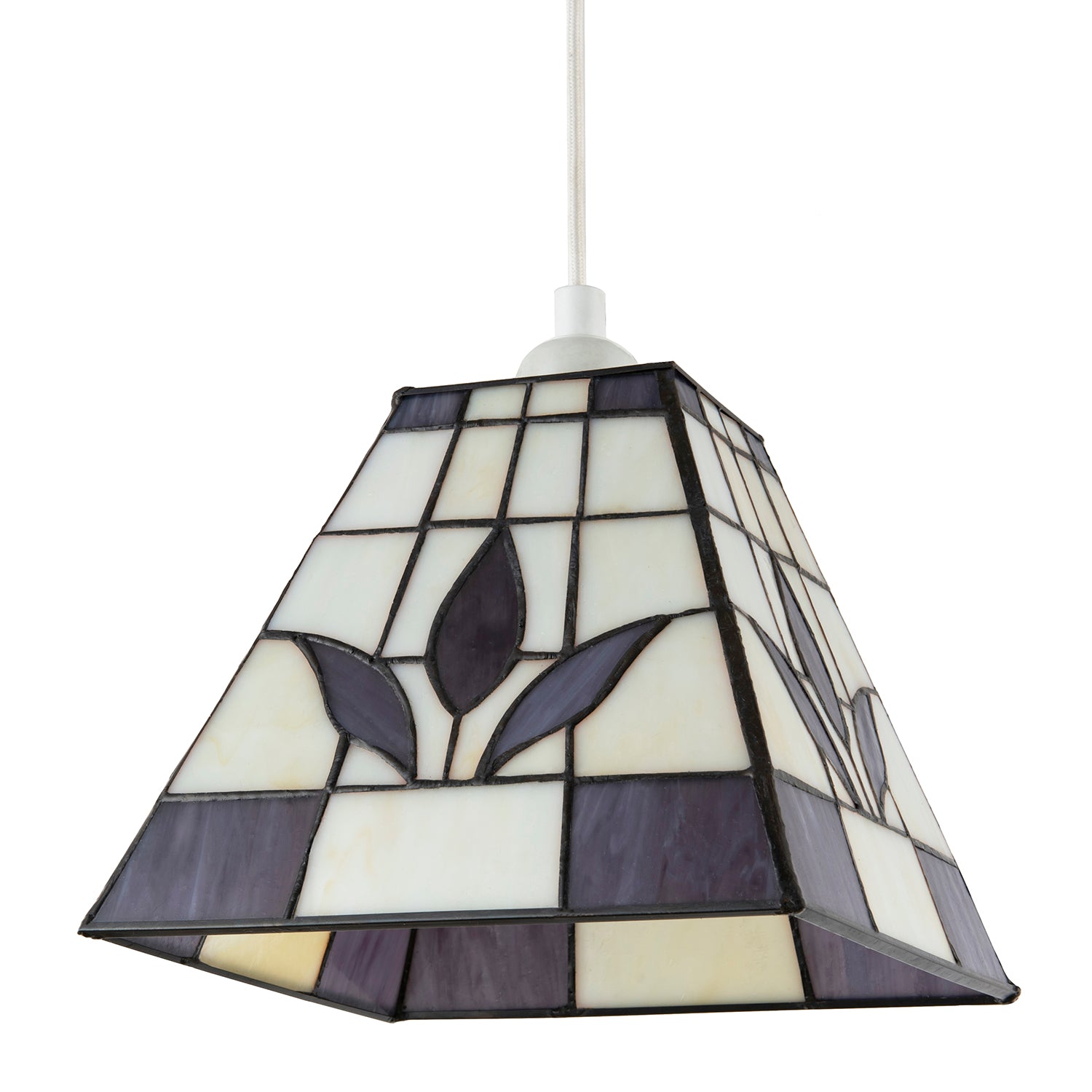 Square Purple and Amber Stained Glass Tiffany Pendant Lighting Shade Image 4