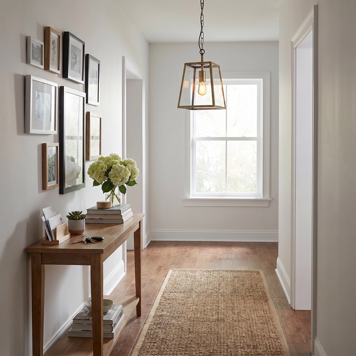Classic Lantern Pendant Light in Antique Brass with Clear Glass Sides Image 6