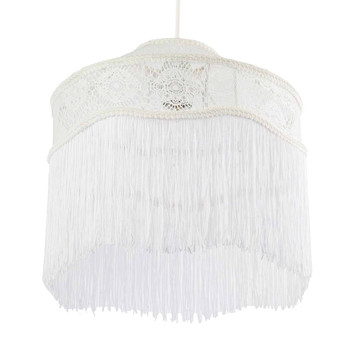Chic White Lace Fabric Victorian Style Pendant Light Shade with Trims Image 5