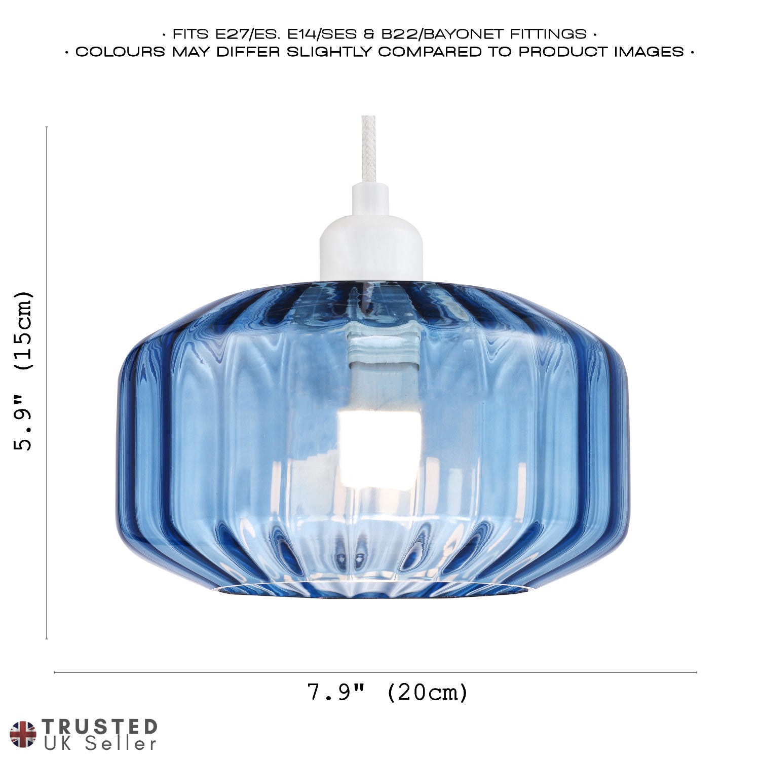 Modern Midnight Blue Ribbed Glass Non Electric Pendant Shade with Flat Style Image 6