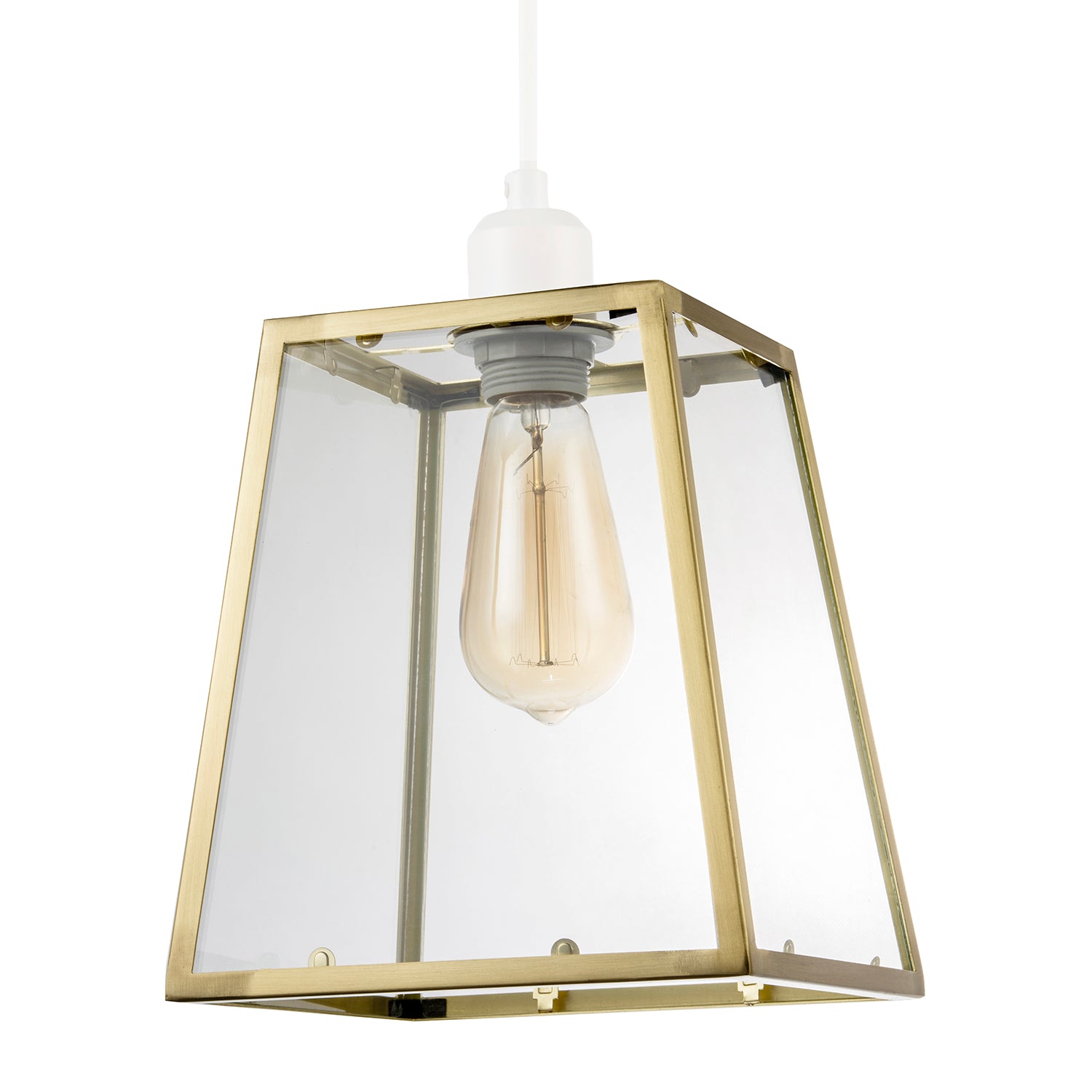 Modern Geometric Polished Gold Lantern Pendant Light Shade with Glass Image 1