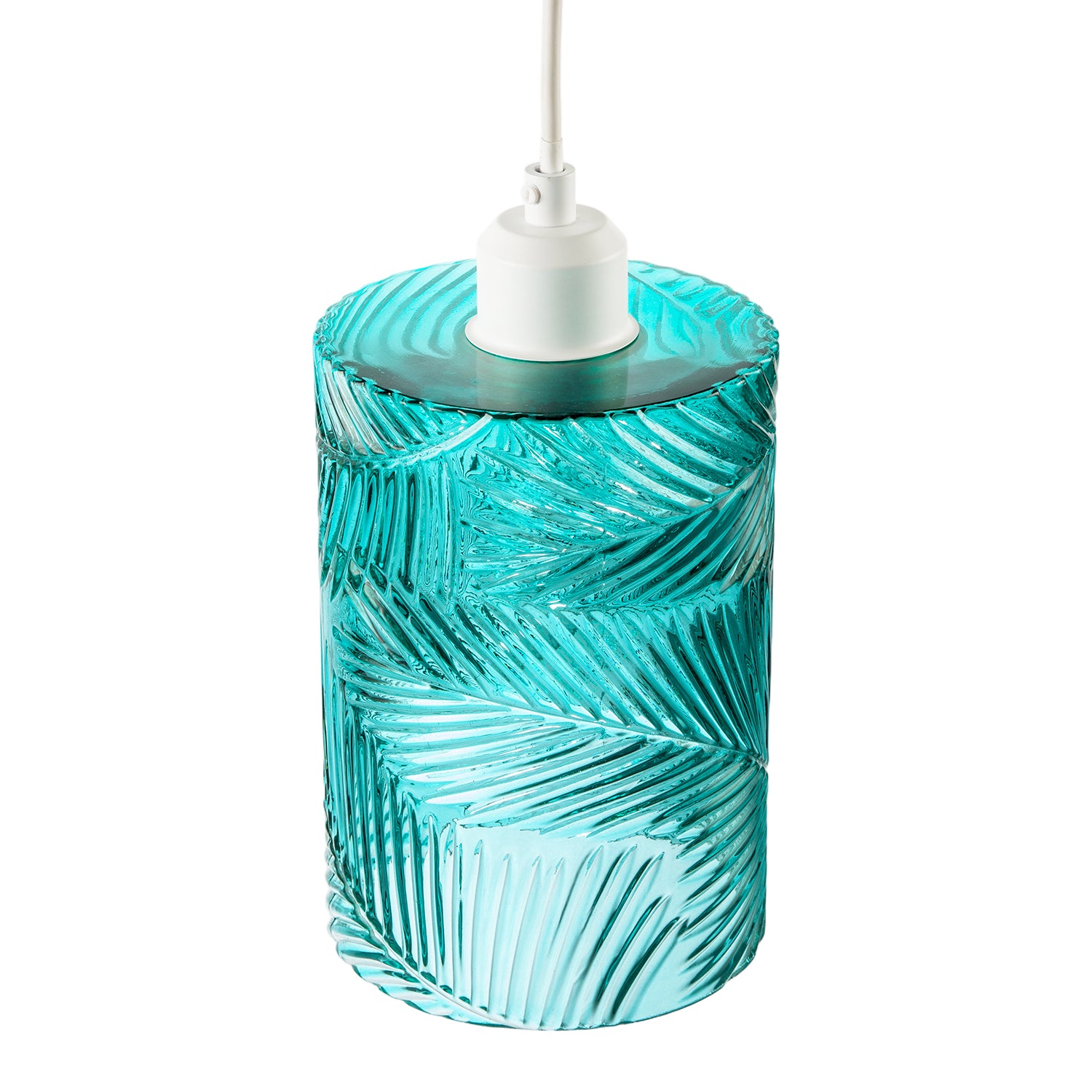 Modern Teal Embossed Glass Pendant Shade with Pressed Leaf Pattern Image 3