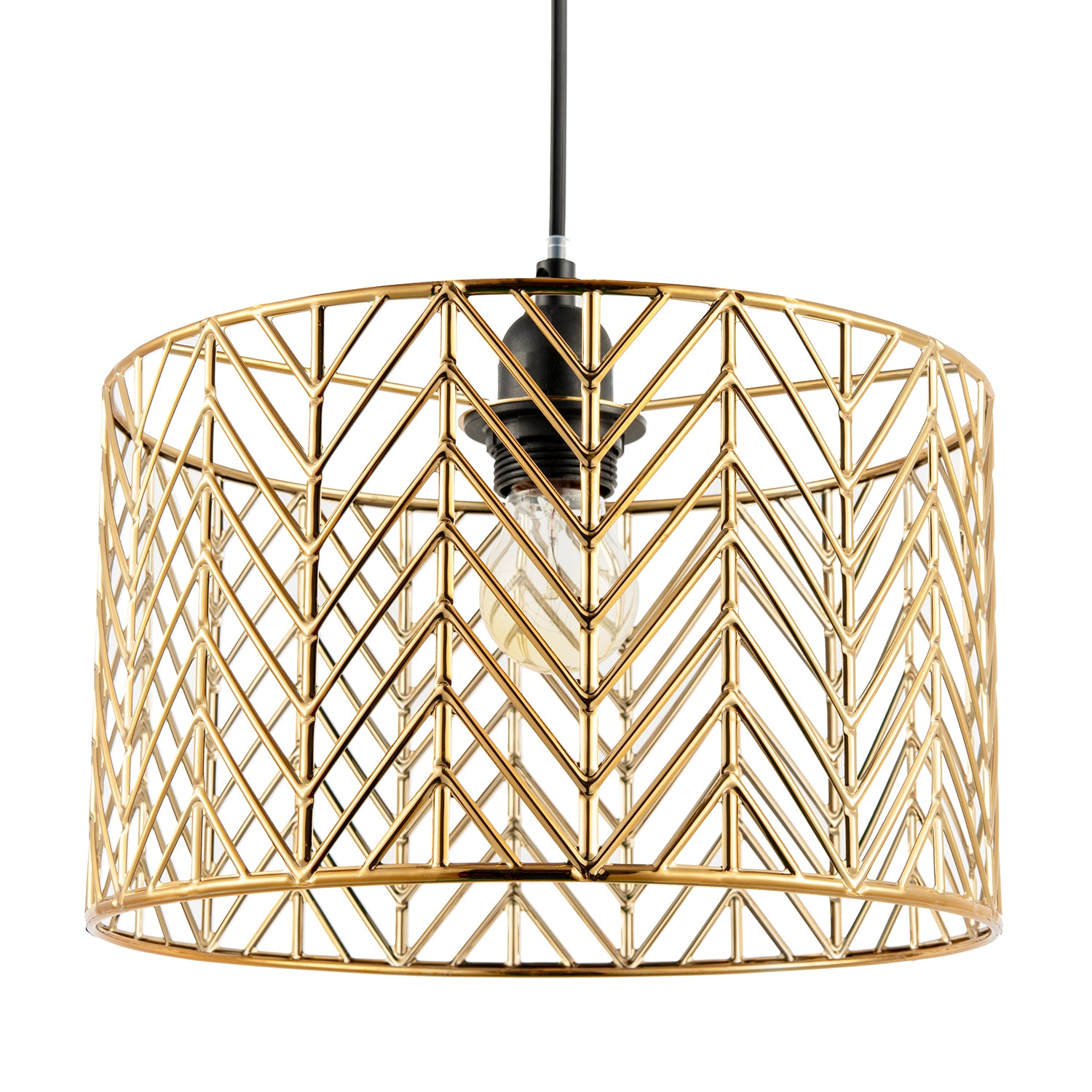 Art Deco Zig Zag Design Pendant Light Shade in Polished Gold Plating Image 1