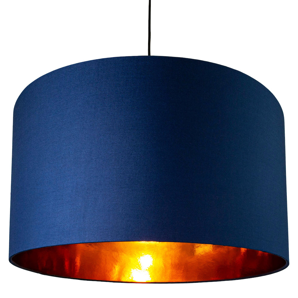 Contemporary Blue Cotton 20" Floor/Pendant Lamp Shade with Shiny Copper Inner Image 3