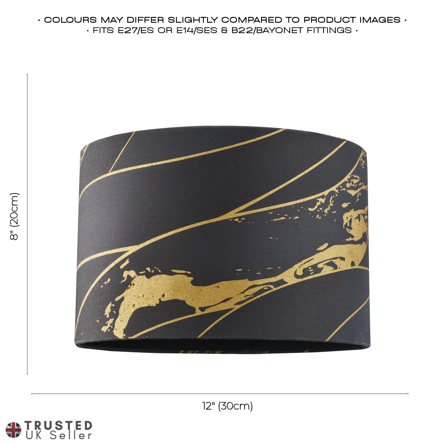 Designer Black Cotton Fabric Lamp Shade with Gold Foil Lines and Waves Decor Image 6