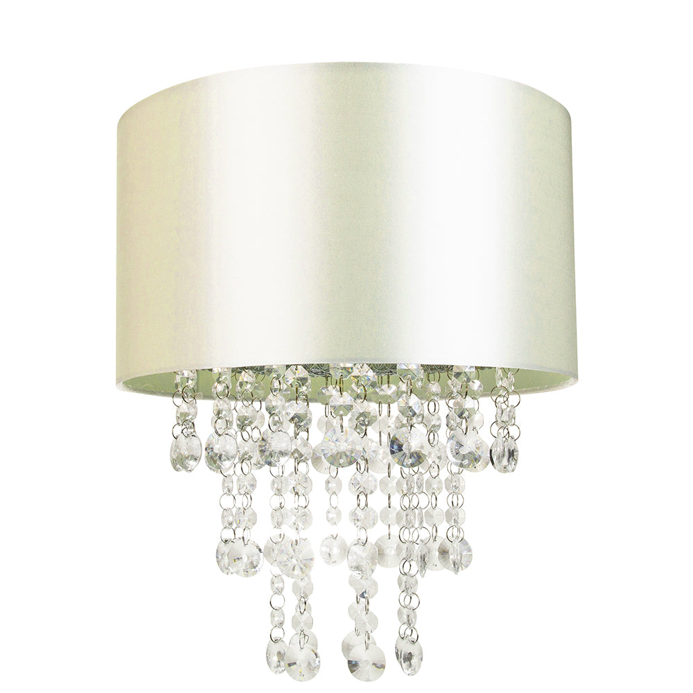 Modern Cream Satin Fabric Pendant Light Shade with Transparent Acrylic Droplets Image 2