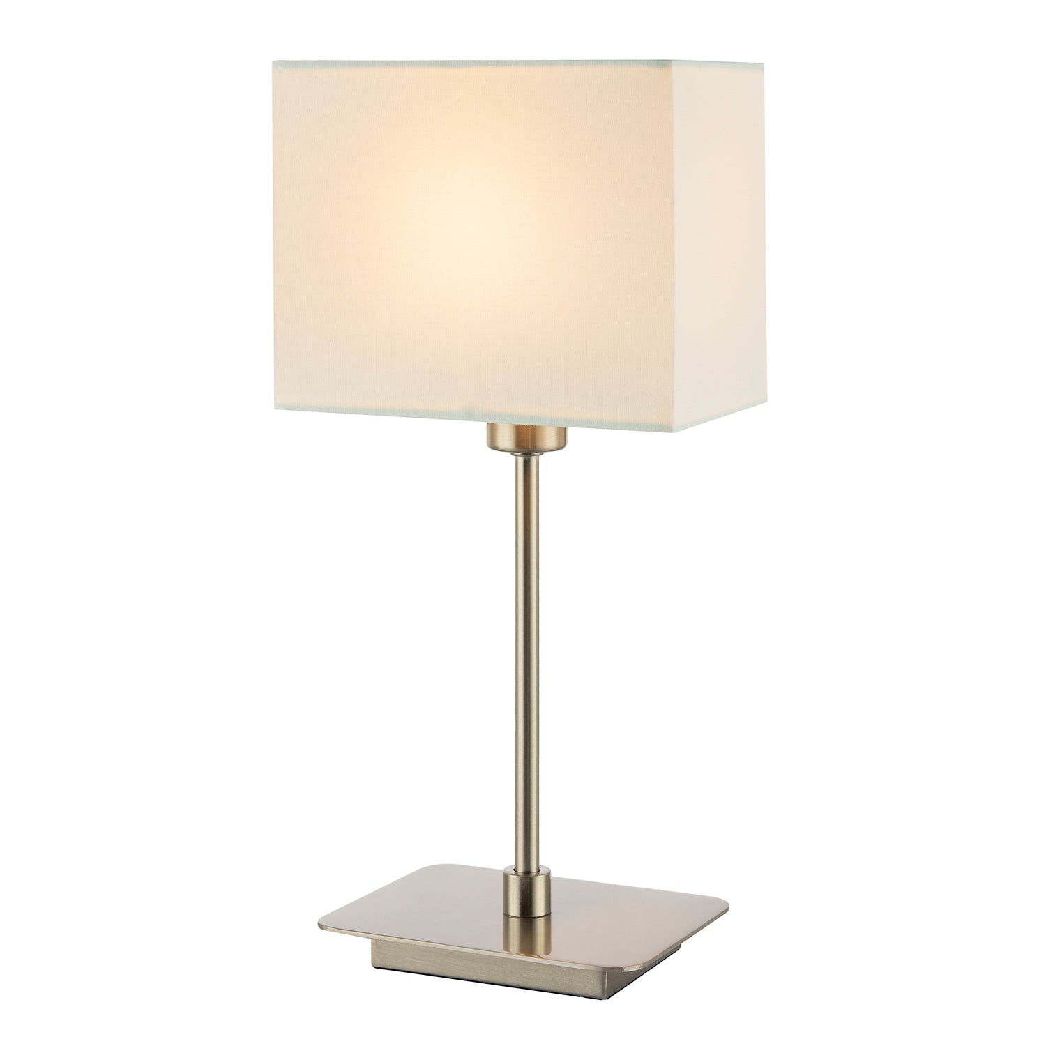 Contemporary Satin Nickel Bedside Table Lamp with White Cotton Fabric Shade Image 1