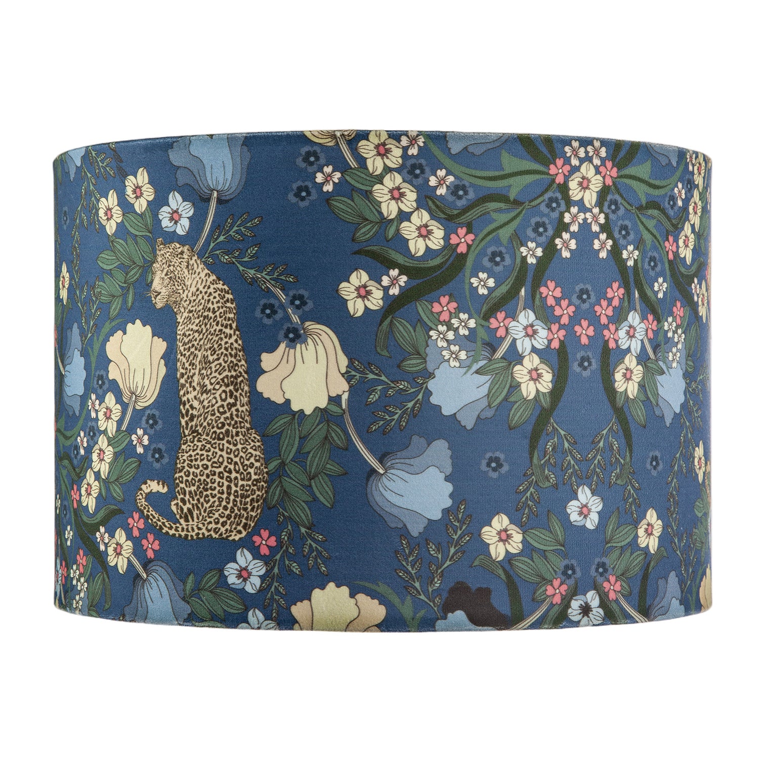 Rich Midnight Blue Lampshade with Leopard and Botanical Foliage Design Image 4