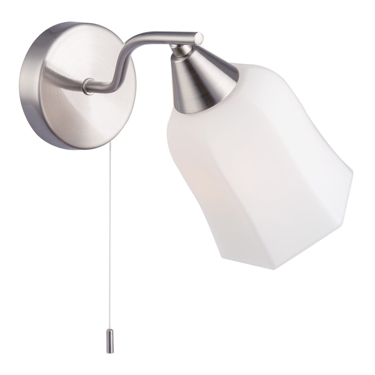 Switched Downlight Wall Light in Satin Nickel with Opal Glass Shade Image 4