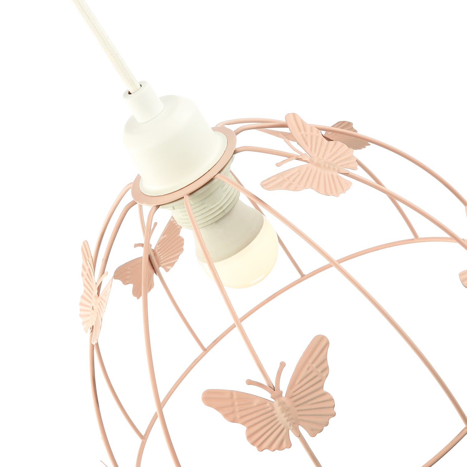 Modern Birdcage Pendant Shade in Blush Pink Metal with Butterflies - Shabby Chic Image 5