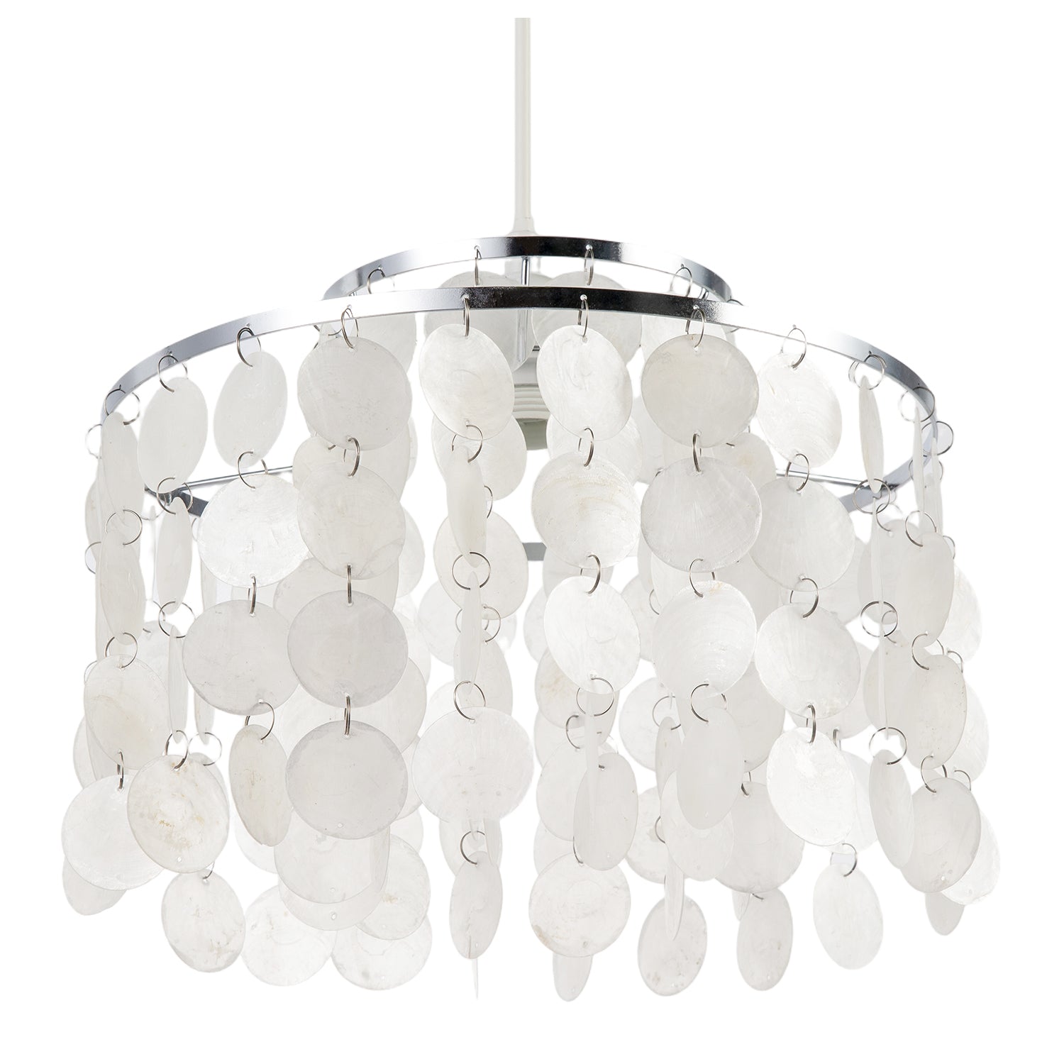 Chrome Pendant Shade with Cascading Natural Capiz Style Shell Discs Image 5
