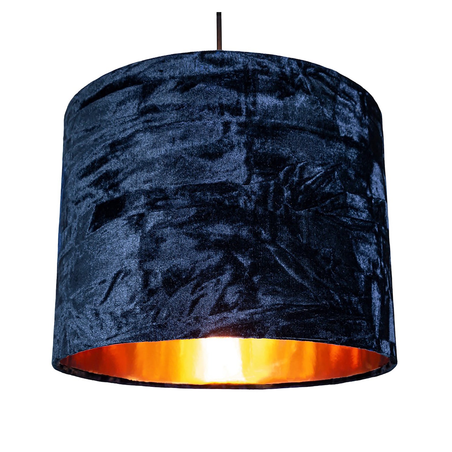 Modern Navy Crushed Velvet 8" Table/Pendant Lampshade with Shiny Copper Inner Image 2