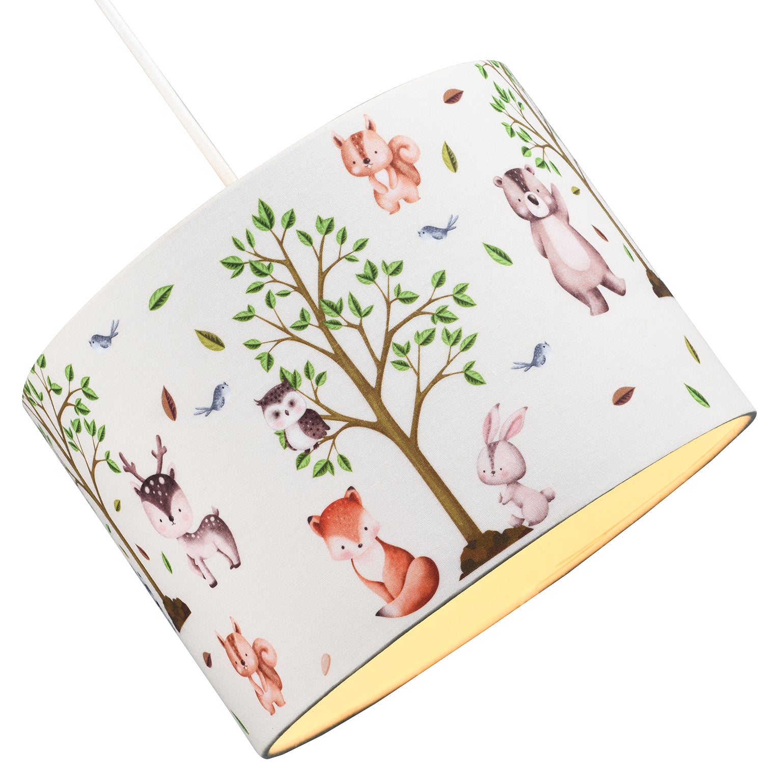 Cute Woodland Animals Round Lamp Shade in Cotton Fabric - Foxes Owls Rabbits Image 2