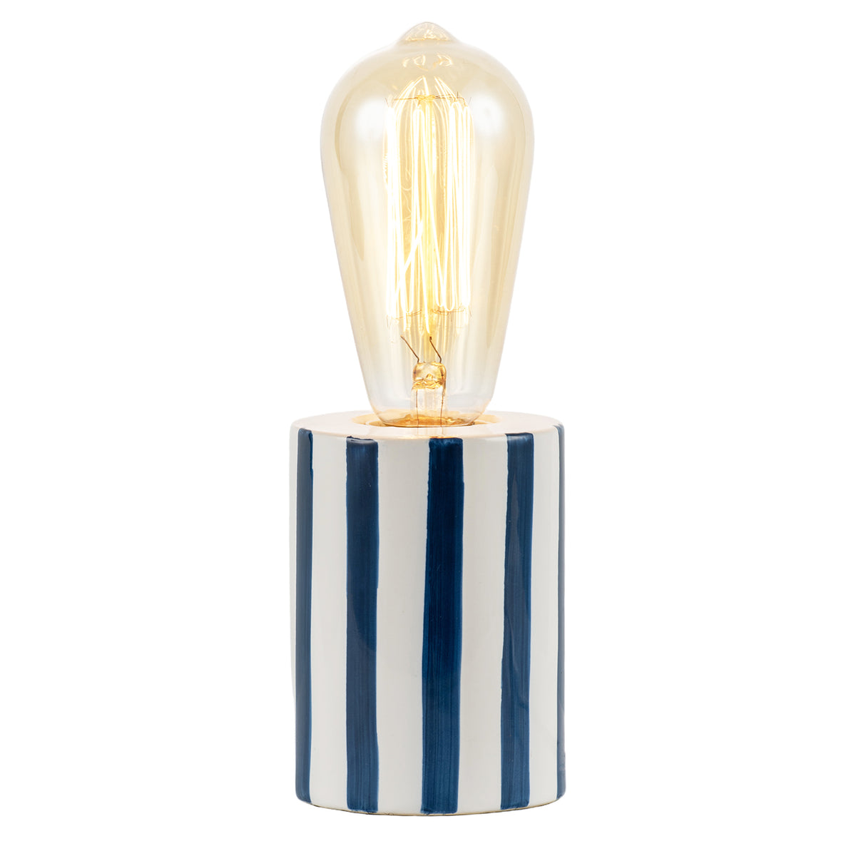 Coastal Midnight Blue and White Gloss Striped Ceramic Table Lamp Image 4