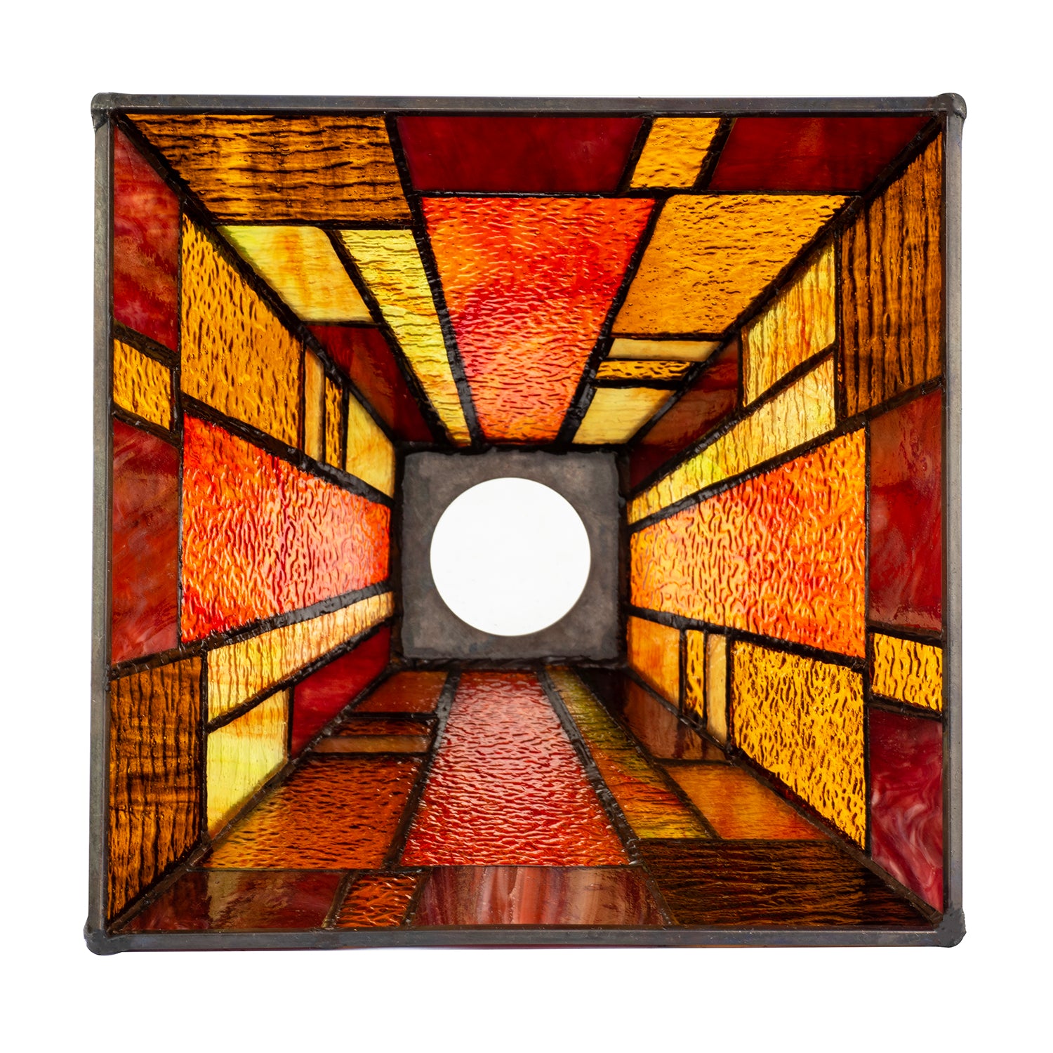Art Deco Tiffany Pendant Lighting Shade with Orange and Amber Panels Image 5