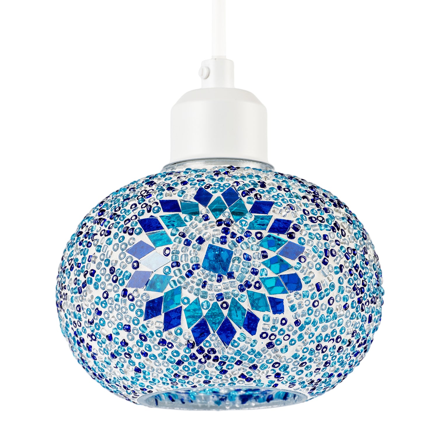 Light and Dark Blue Mosaic Glass Artisanal Pendant Ceiling Light Shade Image 1