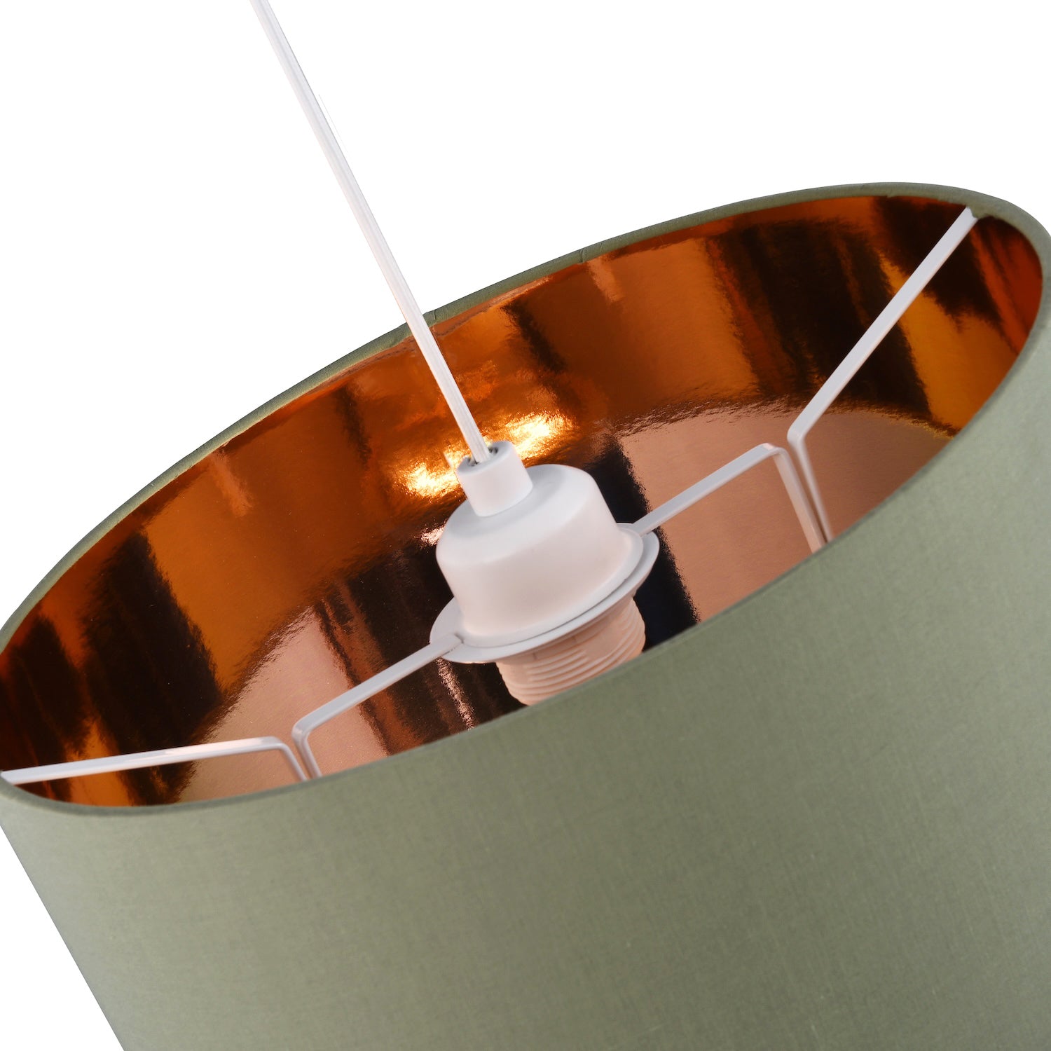 Olive Green Cotton 14" Table/Pendant Lampshade with Shiny Copper Inner Image 3