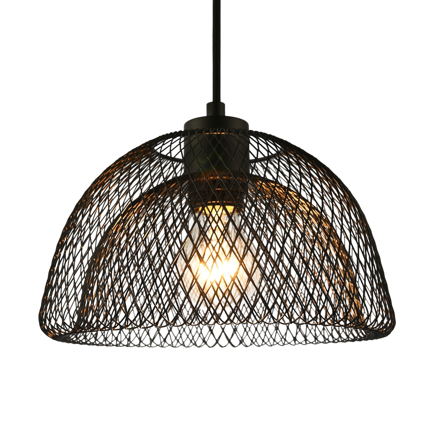 Industrial and Modern Double Mesh Wire 26cm Pendant Light Shade in Matte Black Image 2