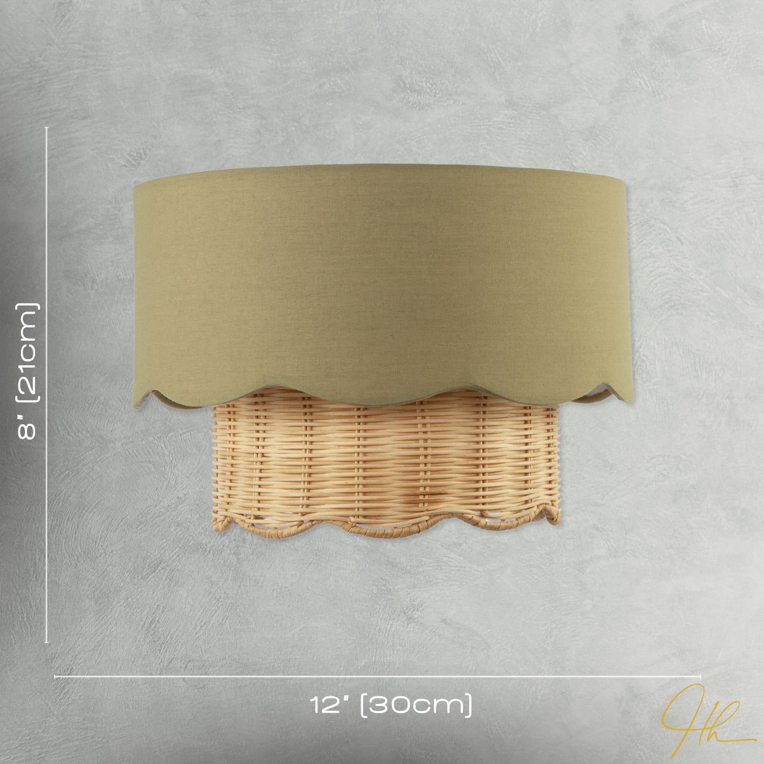 Dark Olive Linen Fabric and Natural Rattan Scallop Pendant Lamp Shade Image 7