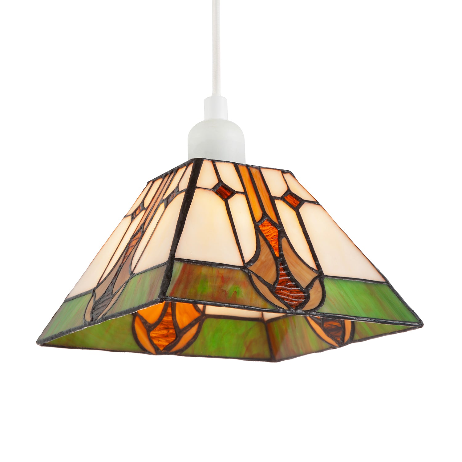 Designer Art Deco Tiffany Glass Pendant Light Shade in Green and Amber Image 2