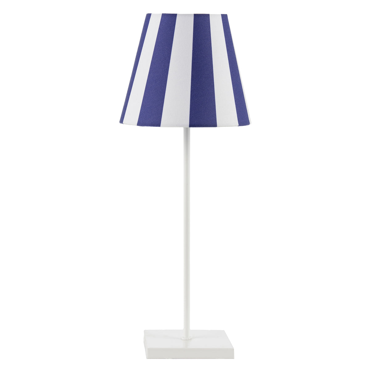 Navy Blue and White Cotton Fabric Striped Table Lamp with White Base Image 1