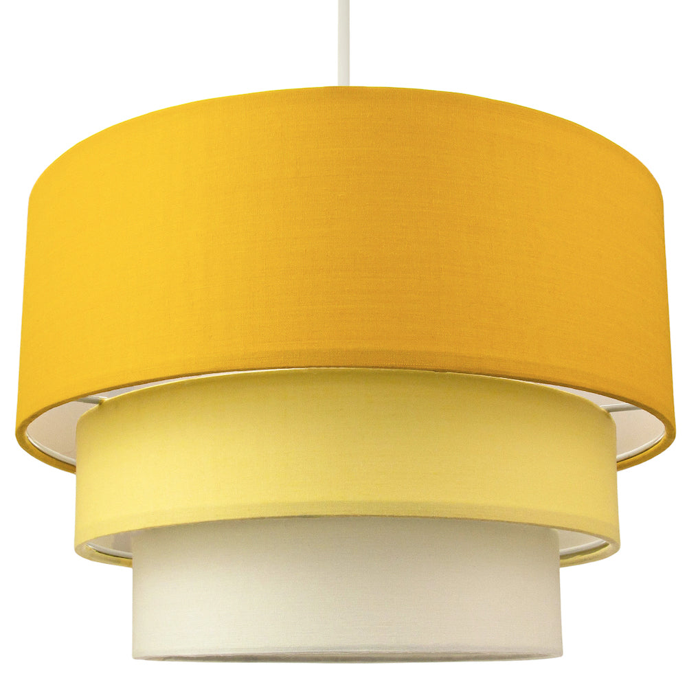 Contemporary Round Triple Tier Ochre/Mustard Cotton Fabric Pendant Light Shade Image 1