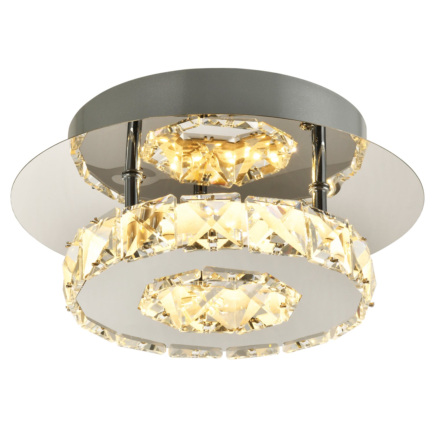 Modern LED Ceiling Light with Chrome Plated Metal and Clear Crystal Glass Beads Image 1