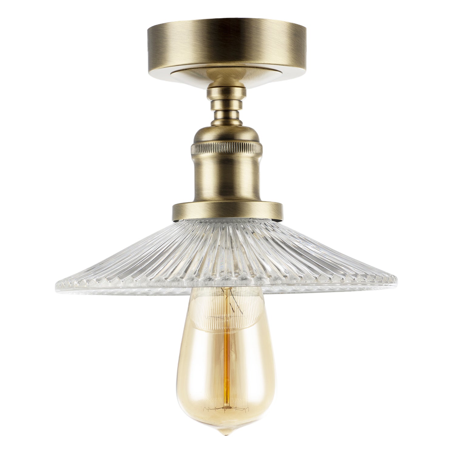 Vintage Design Antique Brass Ceiling Light with Fluted Clear Glass Image 1