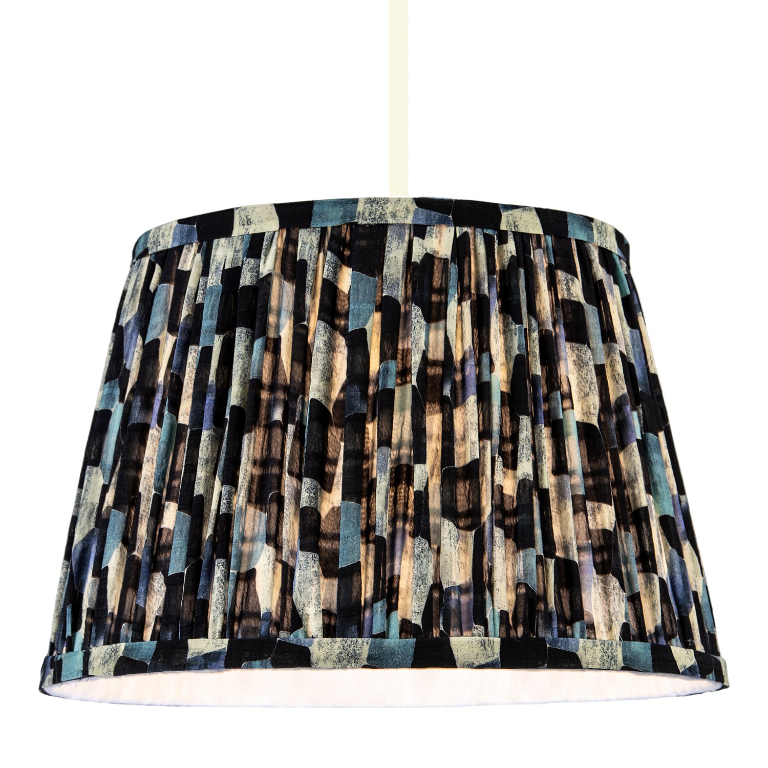 Abstract Geometric Pleated Lamp Shade with Blue Toned Irregular Blocks Image 2