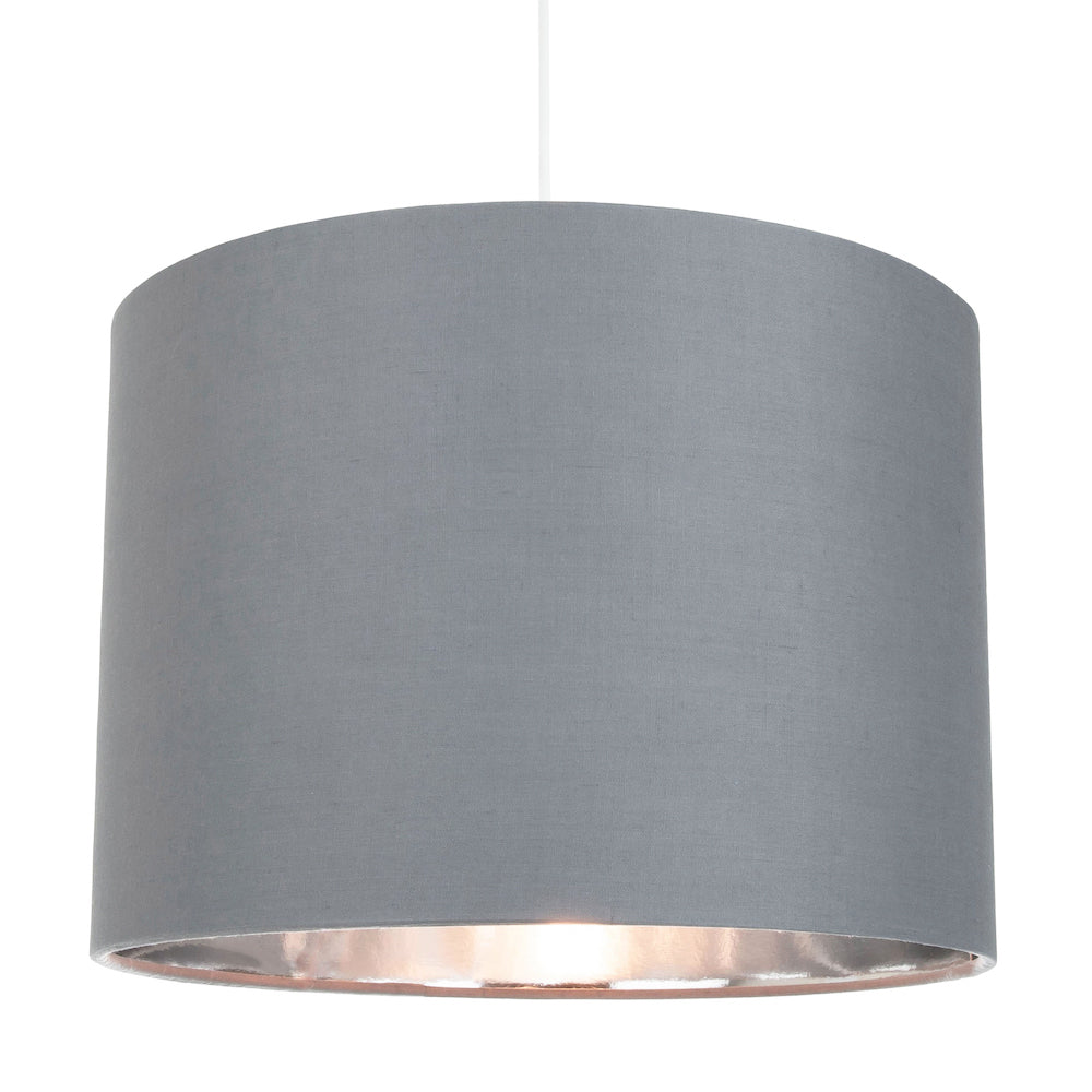 Contemporary Grey Cotton 12" Table/Pendant Lamp Shade with Shiny Silver Inner Image 5