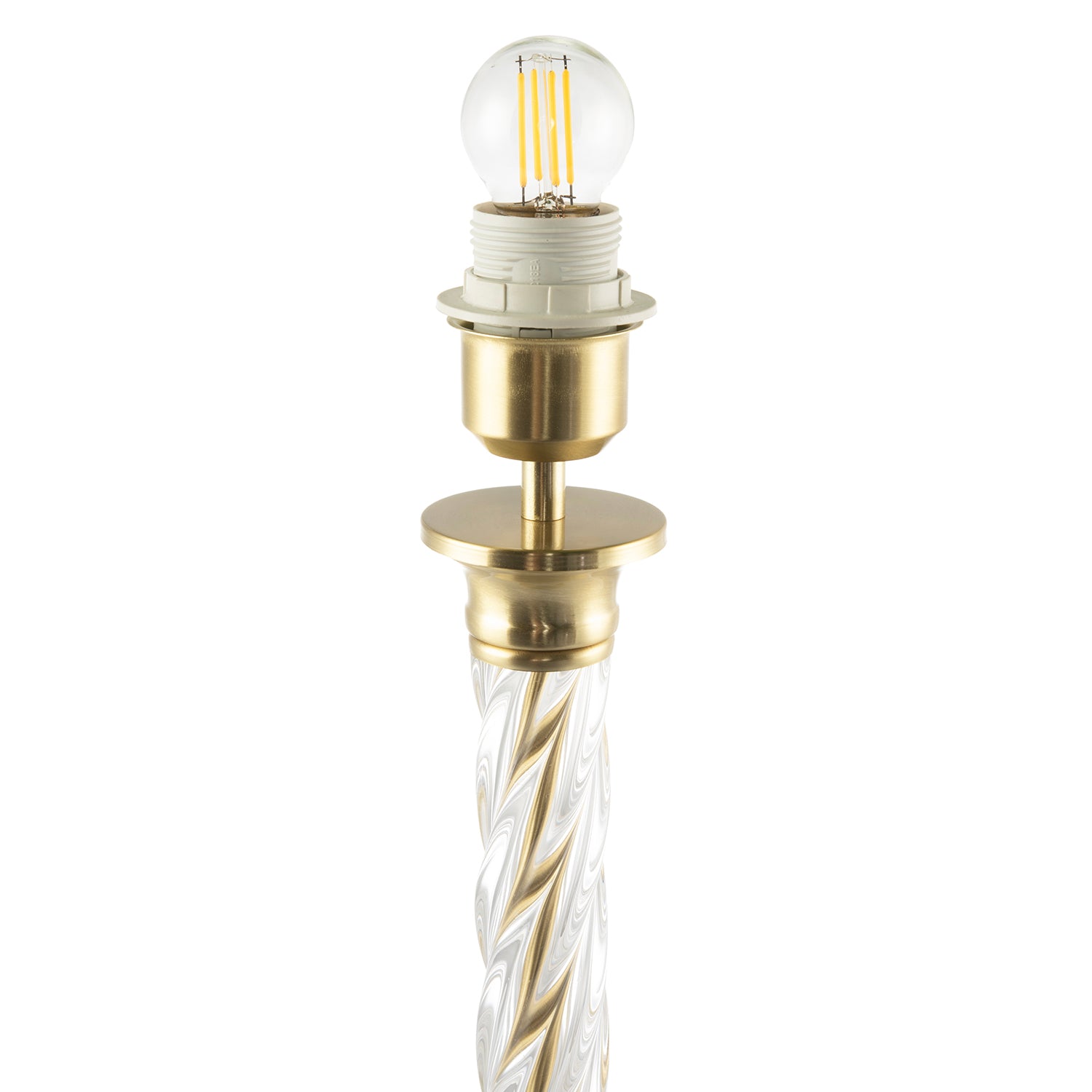 Satin Gold Table Lamp Base with Twisting Clear Glass Designer Feature Image 3