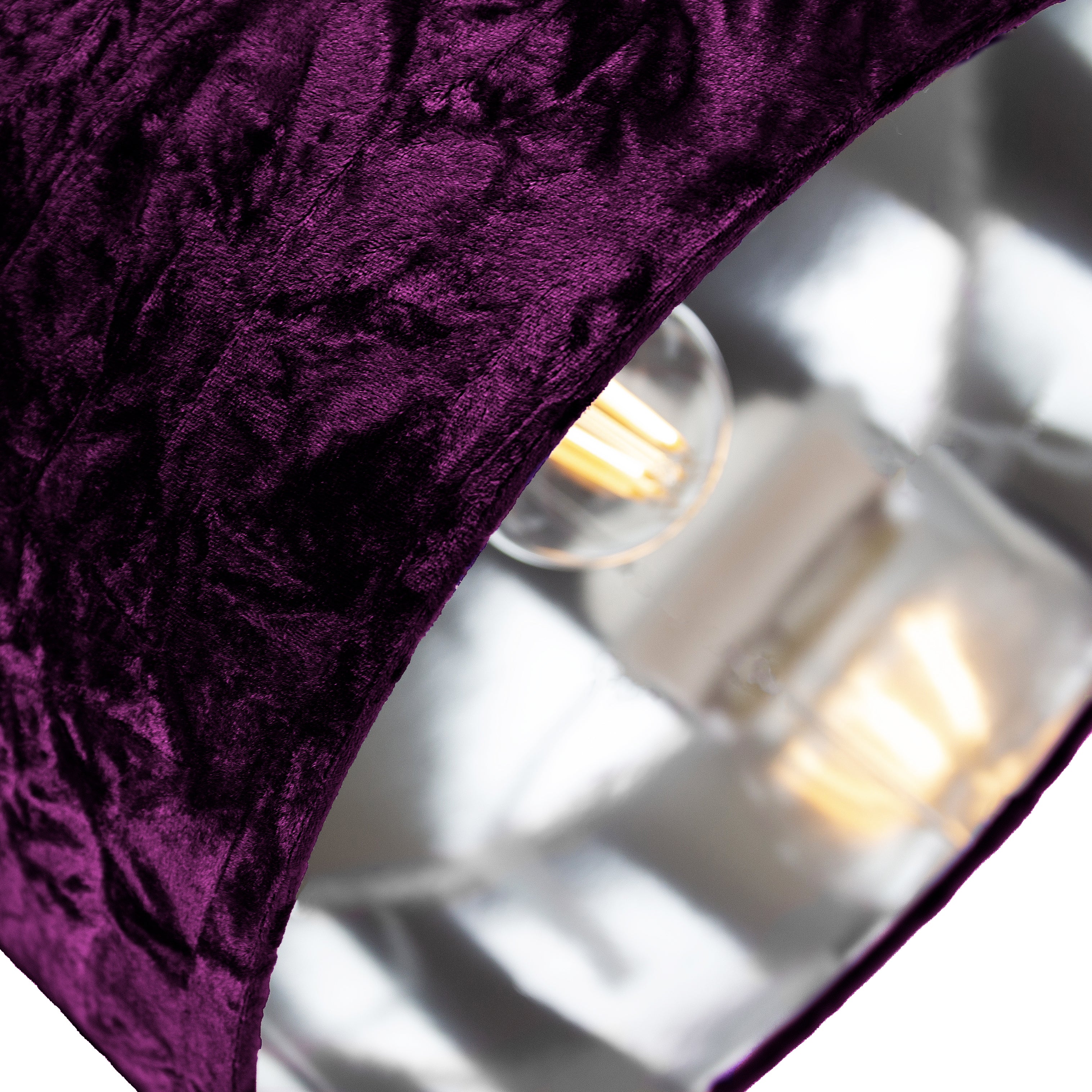 Modern Purple Crushed Velvet 12" Table/Pendant Lampshade with Shiny Silver Inner Image 2