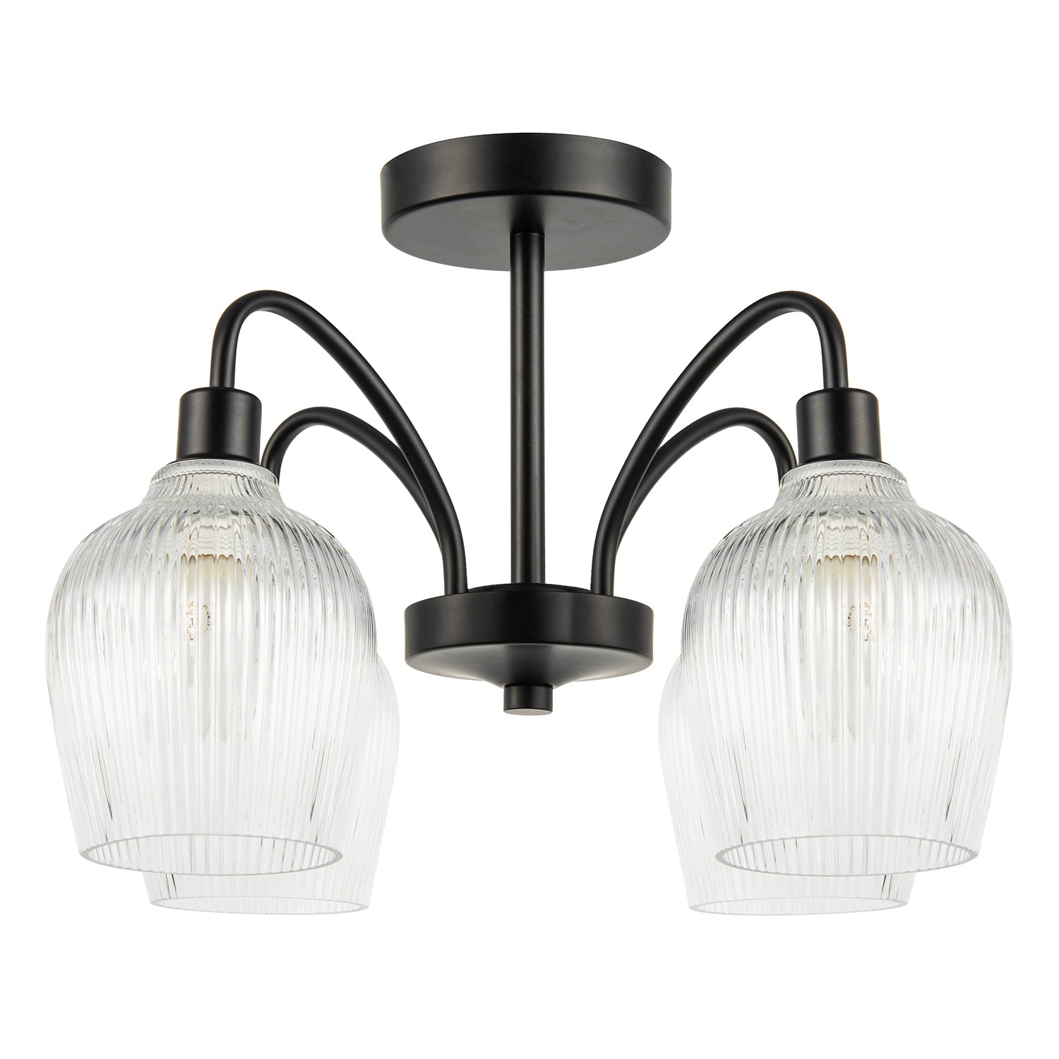 Classy Matte Black Ceiling Light with Clear Ribbed Glass Shades Image 1