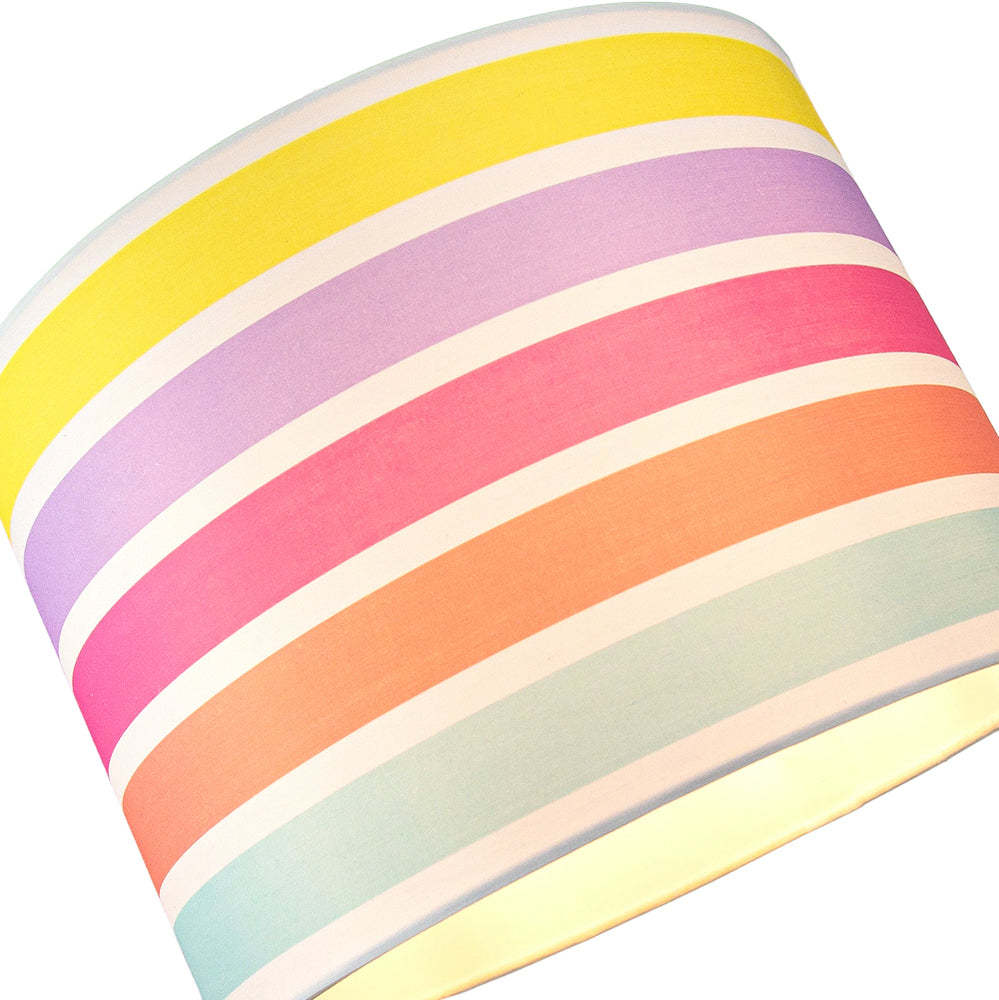 Modern and Cute Multi Coloured Rainbow Stripe Cotton Fabric Lamp Shade - 10" Image 3