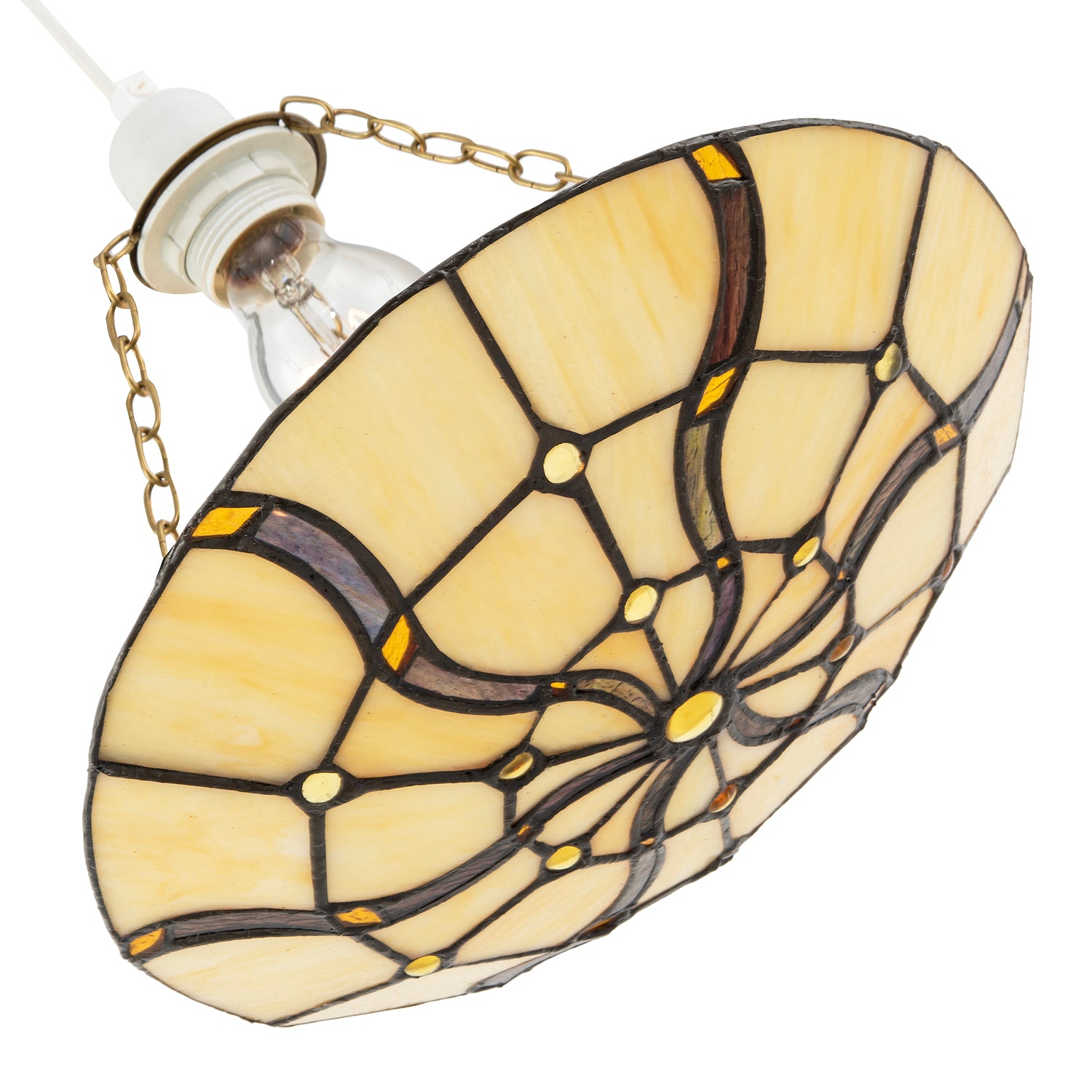 Amber Toned Circular Tiffany Stained Glass Pendant Ceiling Light Shade Image 8