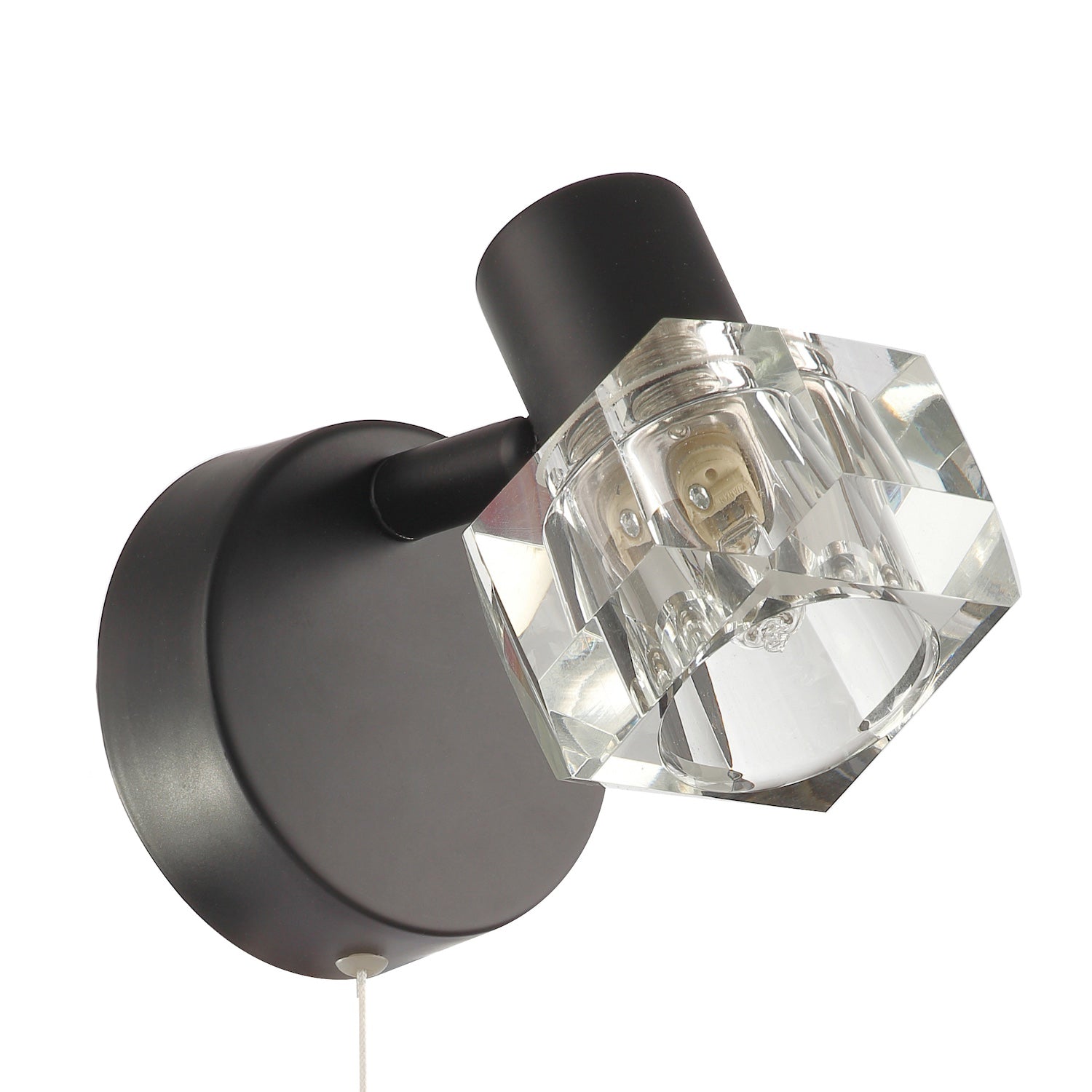 Modern Matte Black Wall Light with Chunky Square Ice Cube Glass Shade Image 3